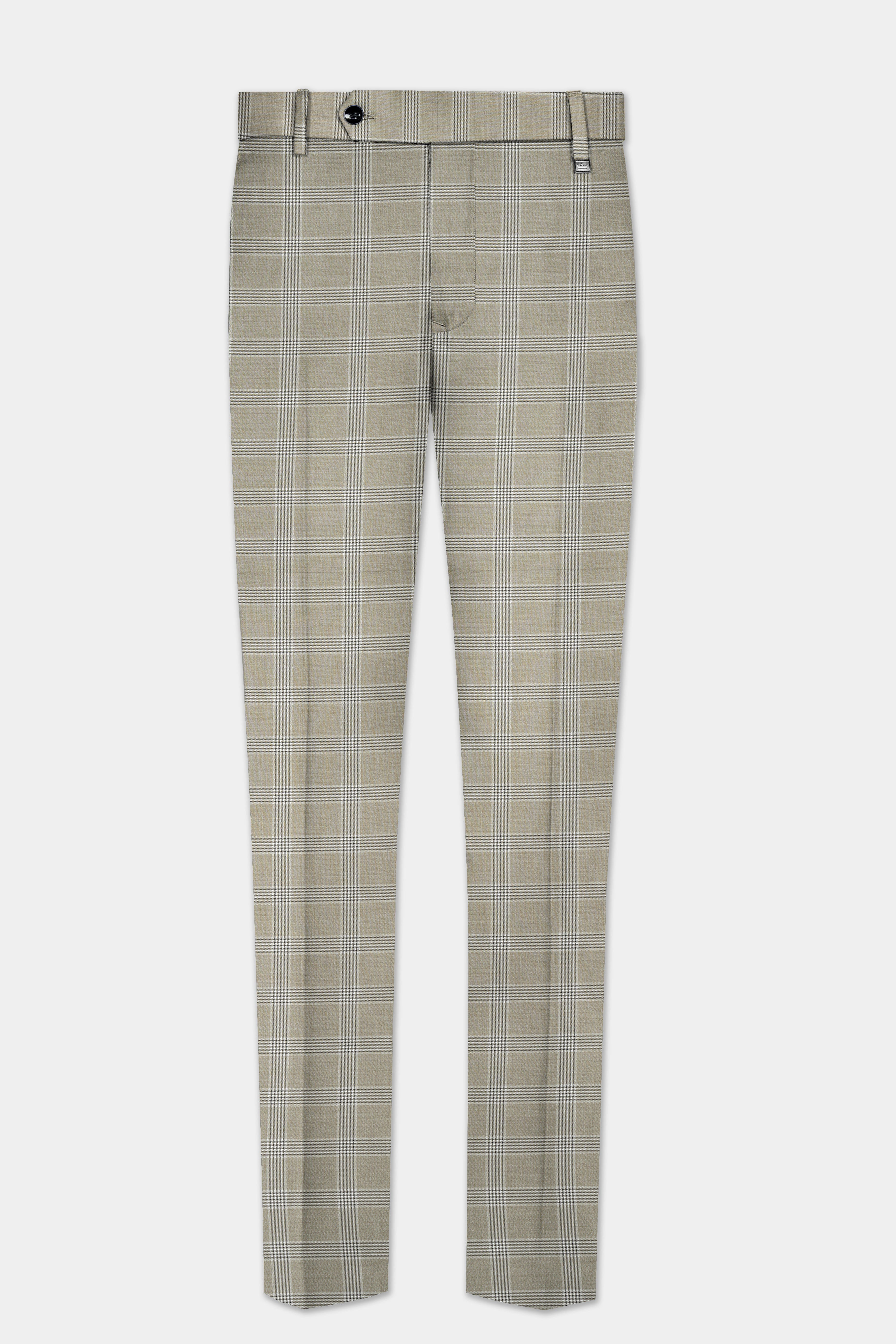 Sandrift Cream Plaid Wool Blend Cross Placket Bandhgala Suit