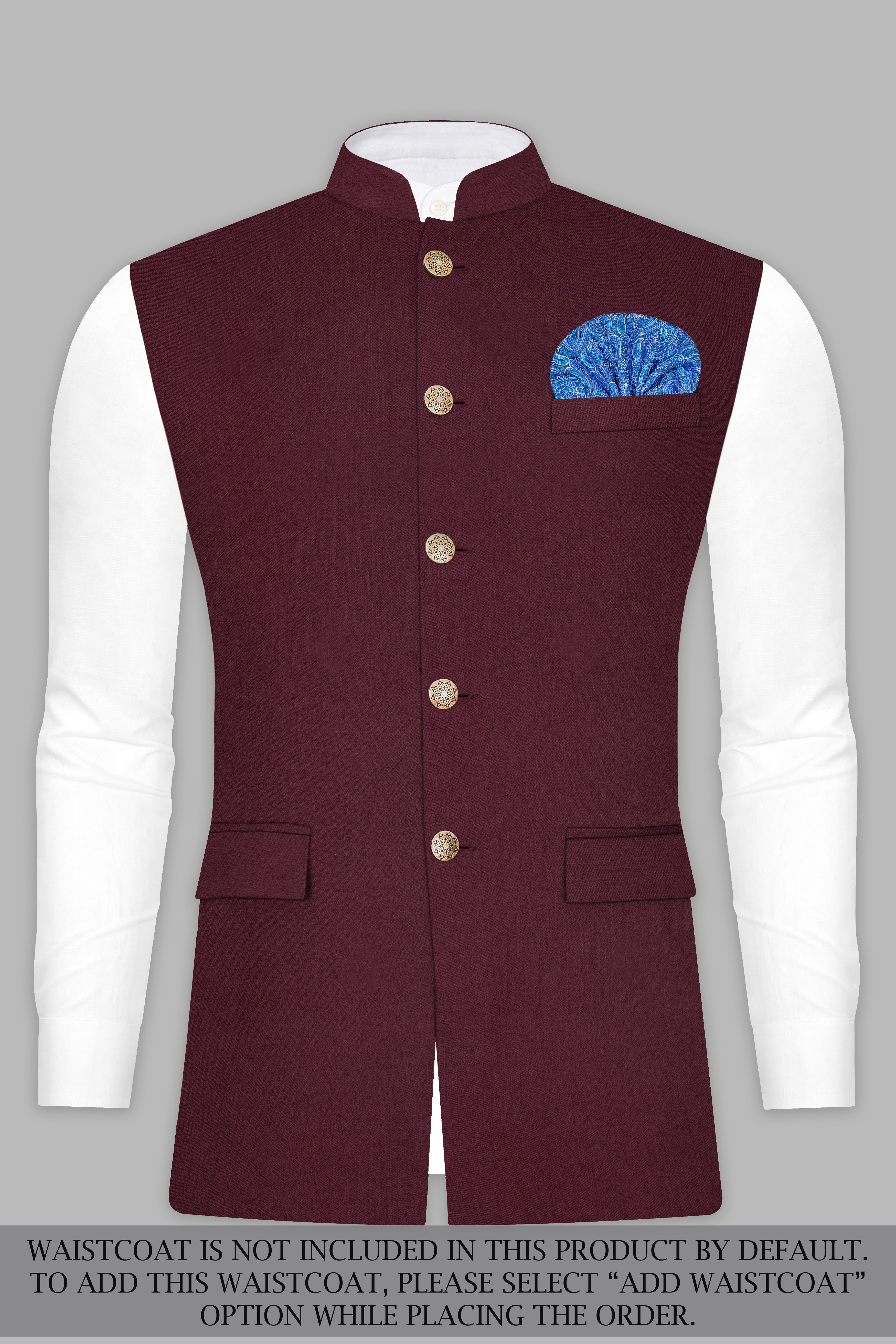 Tamarind Maroon Wool Blend Cross Placket Bandhgala Suit