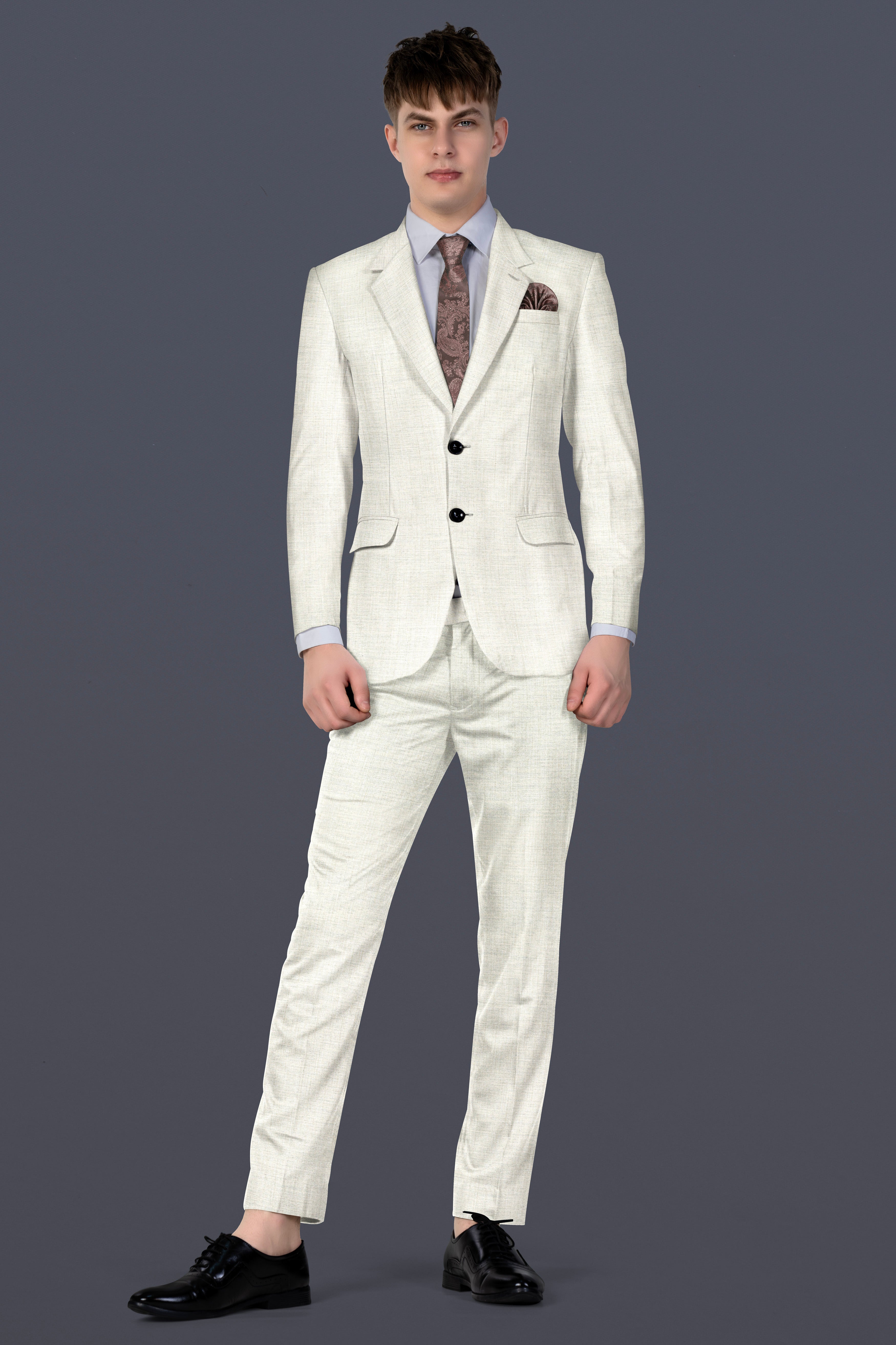 Spanish Gray Textured Wool Blend Single Breasted Suit