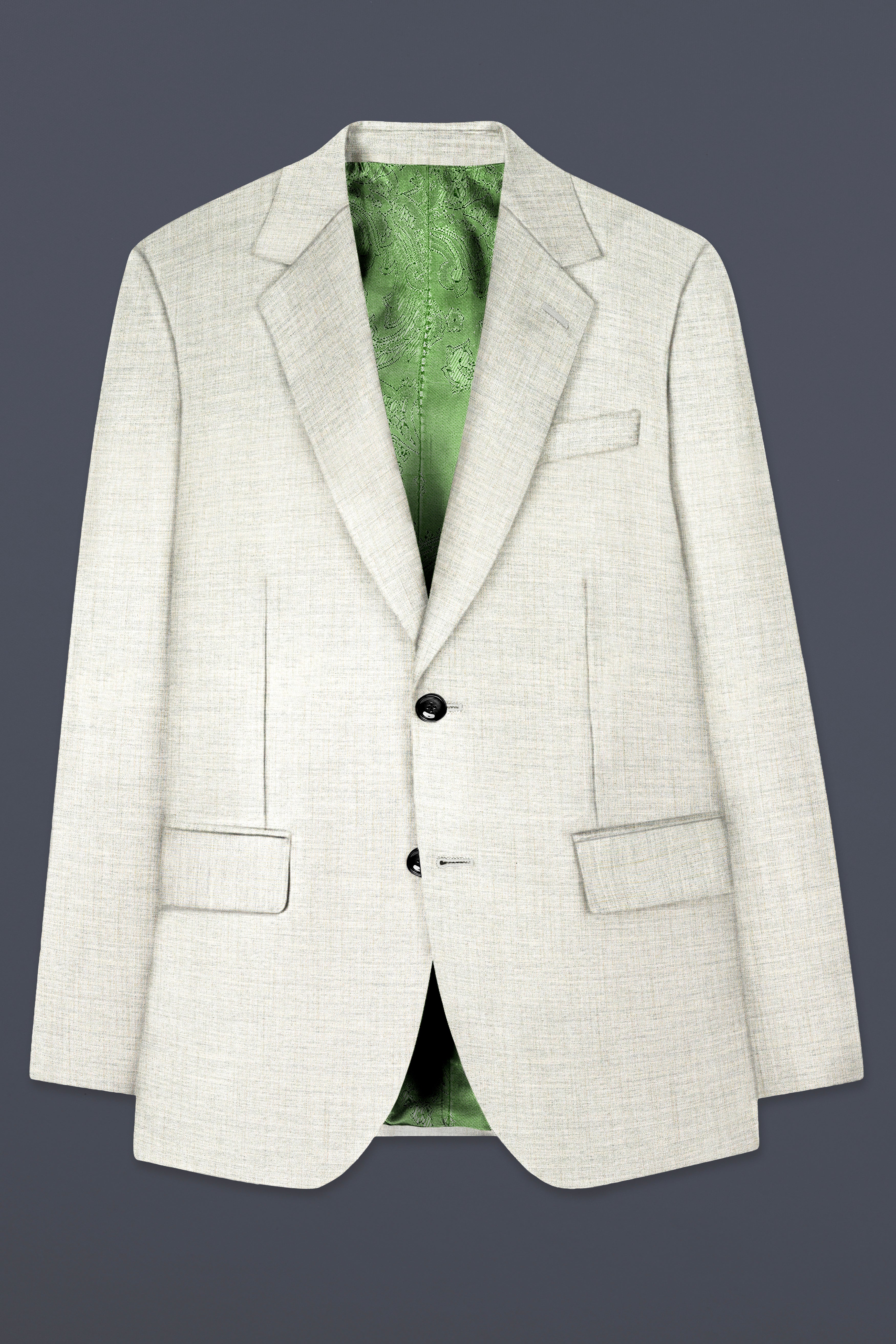 Spanish Gray Textured Wool Blend Single Breasted Suit