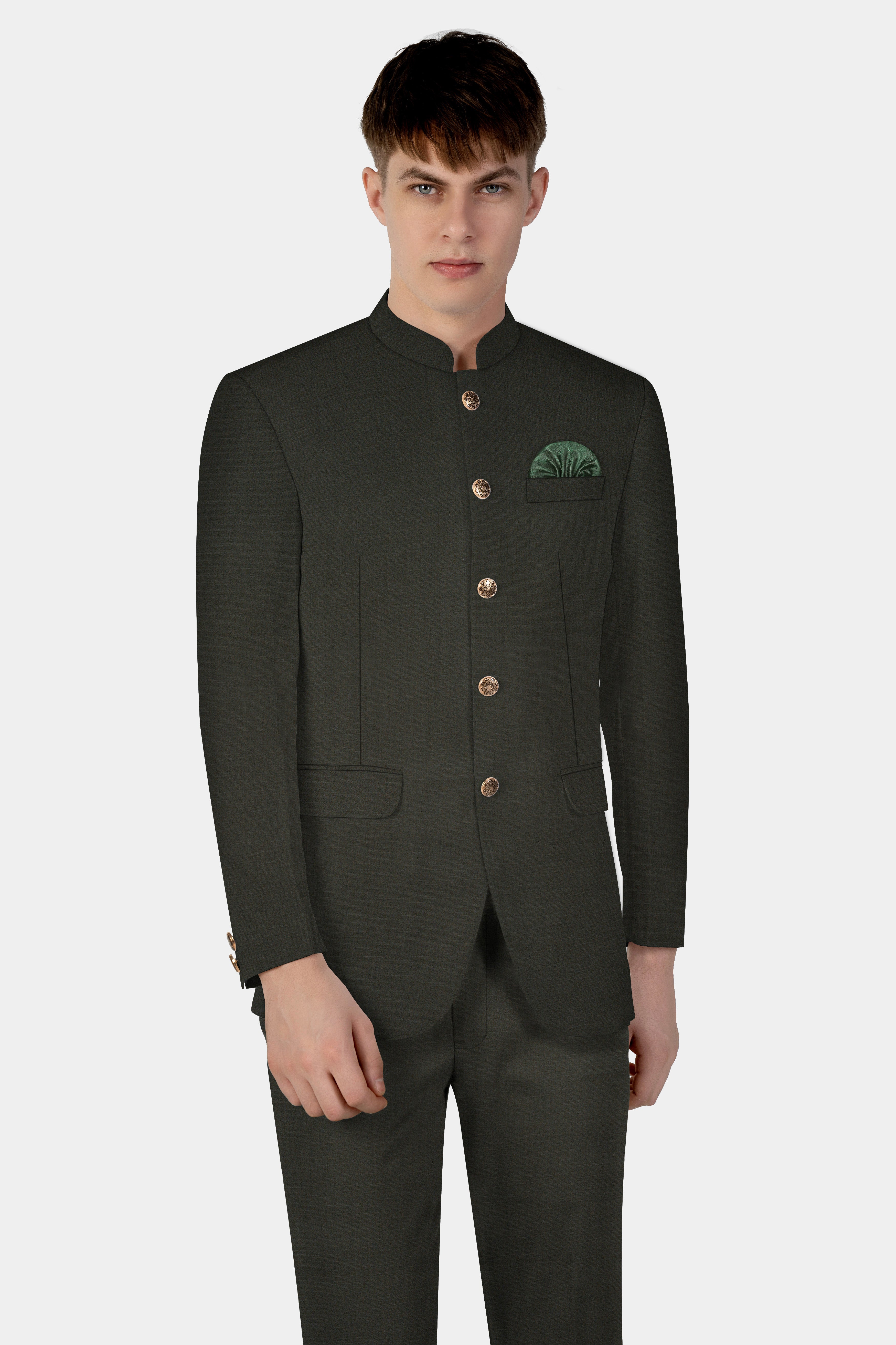 Rangoon Green Wool Blend Bandhgala Suit