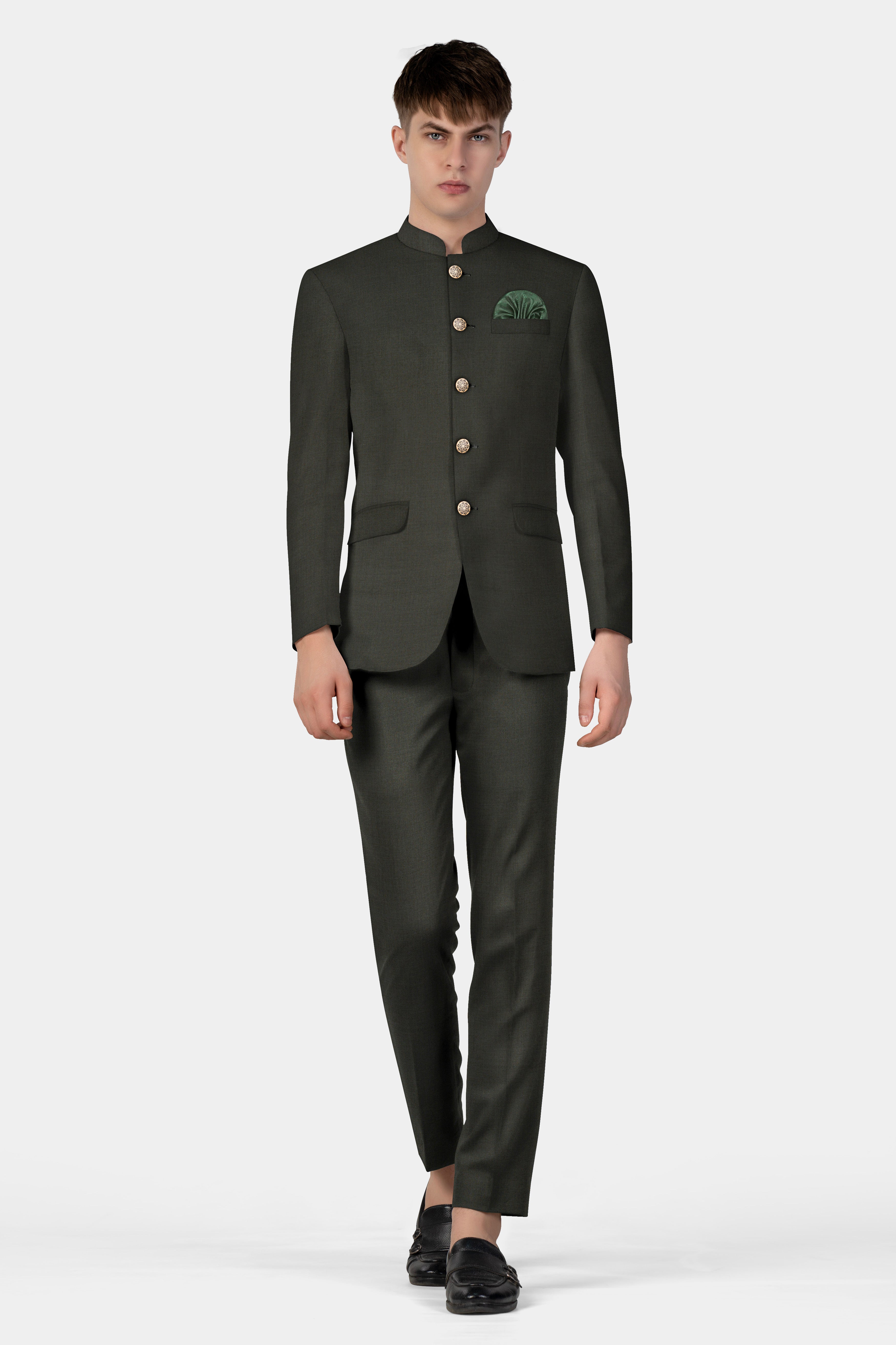 Rangoon Green Wool Blend Bandhgala Suit