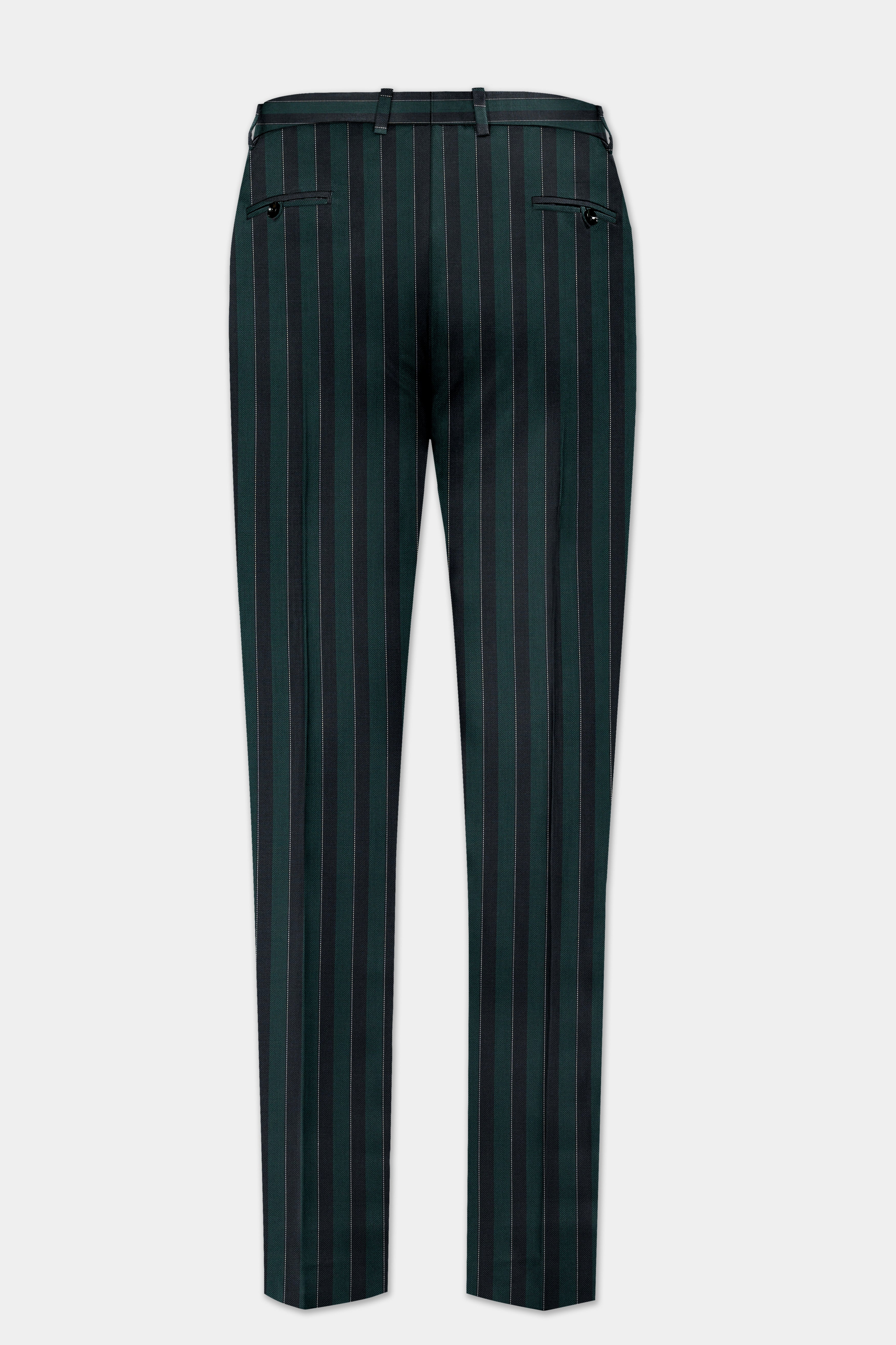 Timber Green With Bunker Black Striped Wool Blend Cross Placket Bandhgala Suit