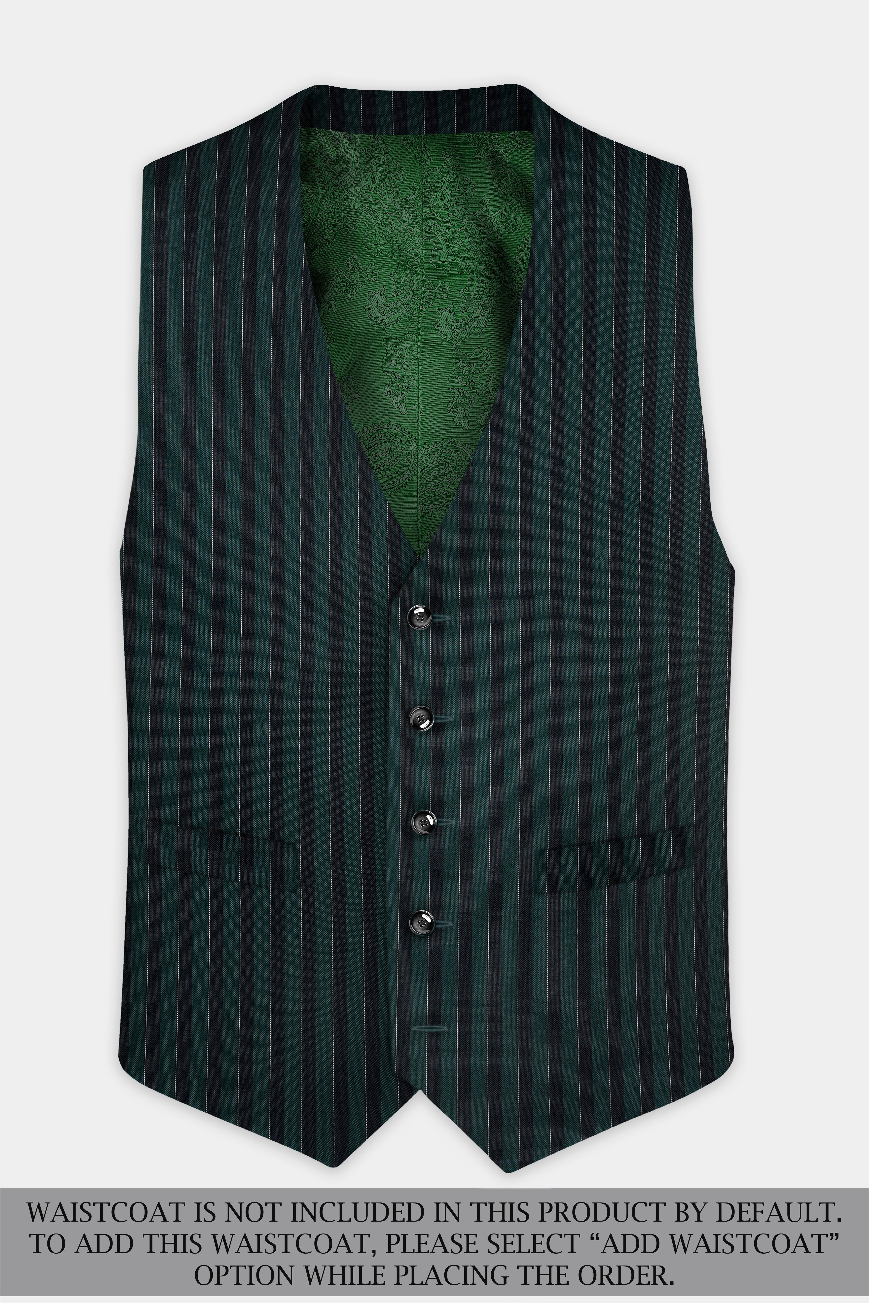 Timber Green With Bunker Black Striped Wool Blend Suit