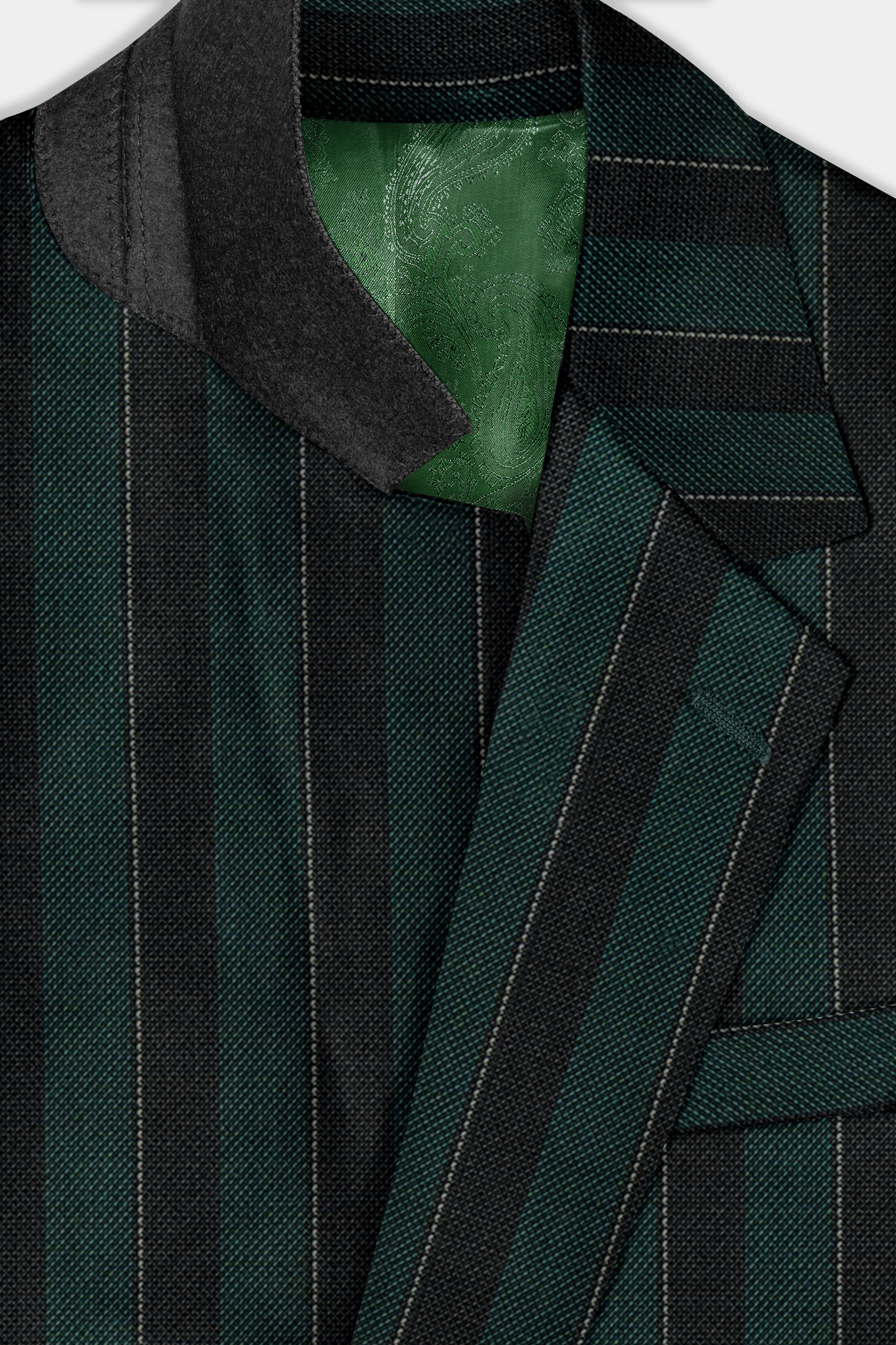 Timber Green With Bunker Black Striped Wool Blend Suit