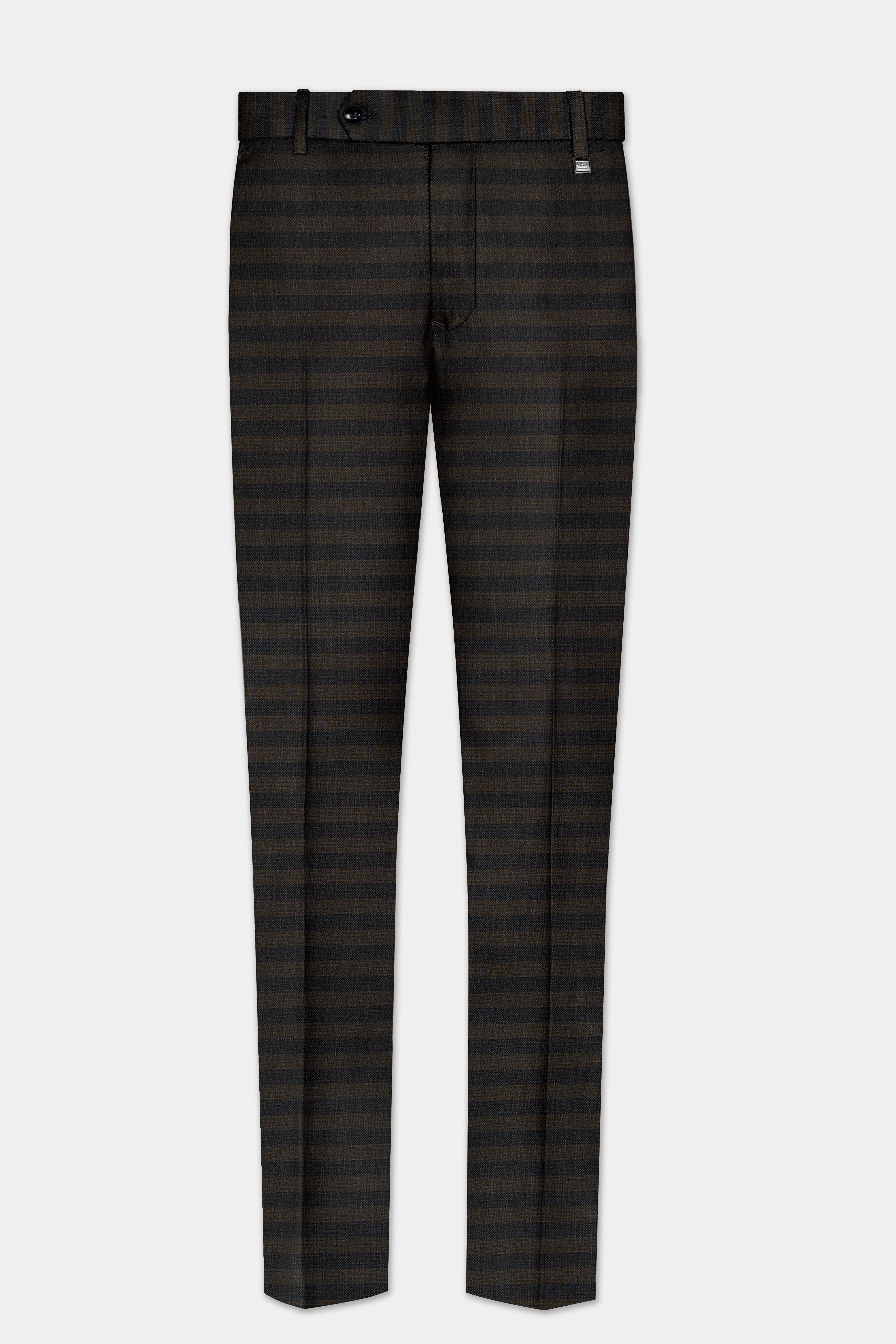 Taupe Brown With Jade Black Striped Wool Blend Double Breasted Suit