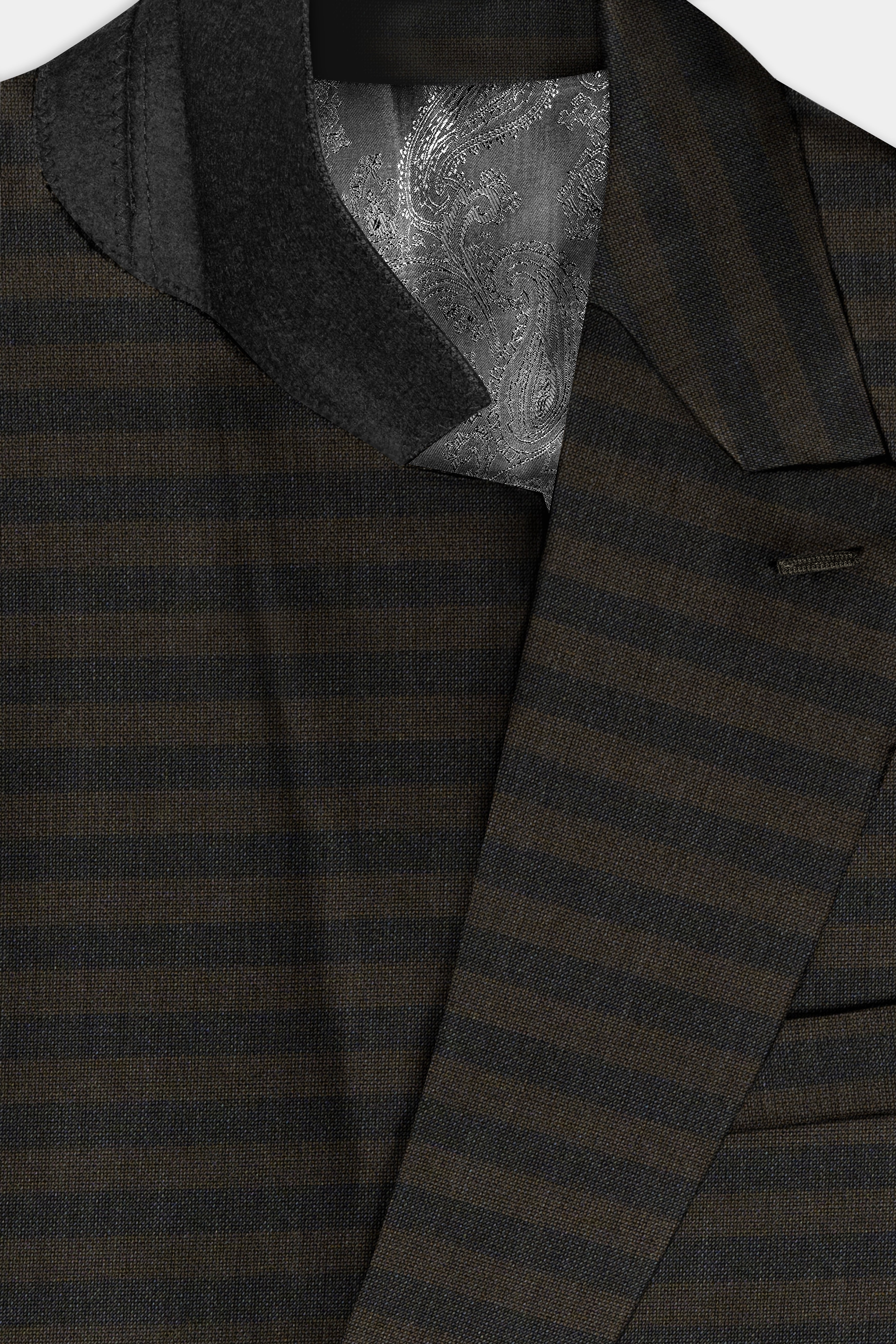 Taupe Brown With Jade Black Striped Wool Blend Double Breasted Suit