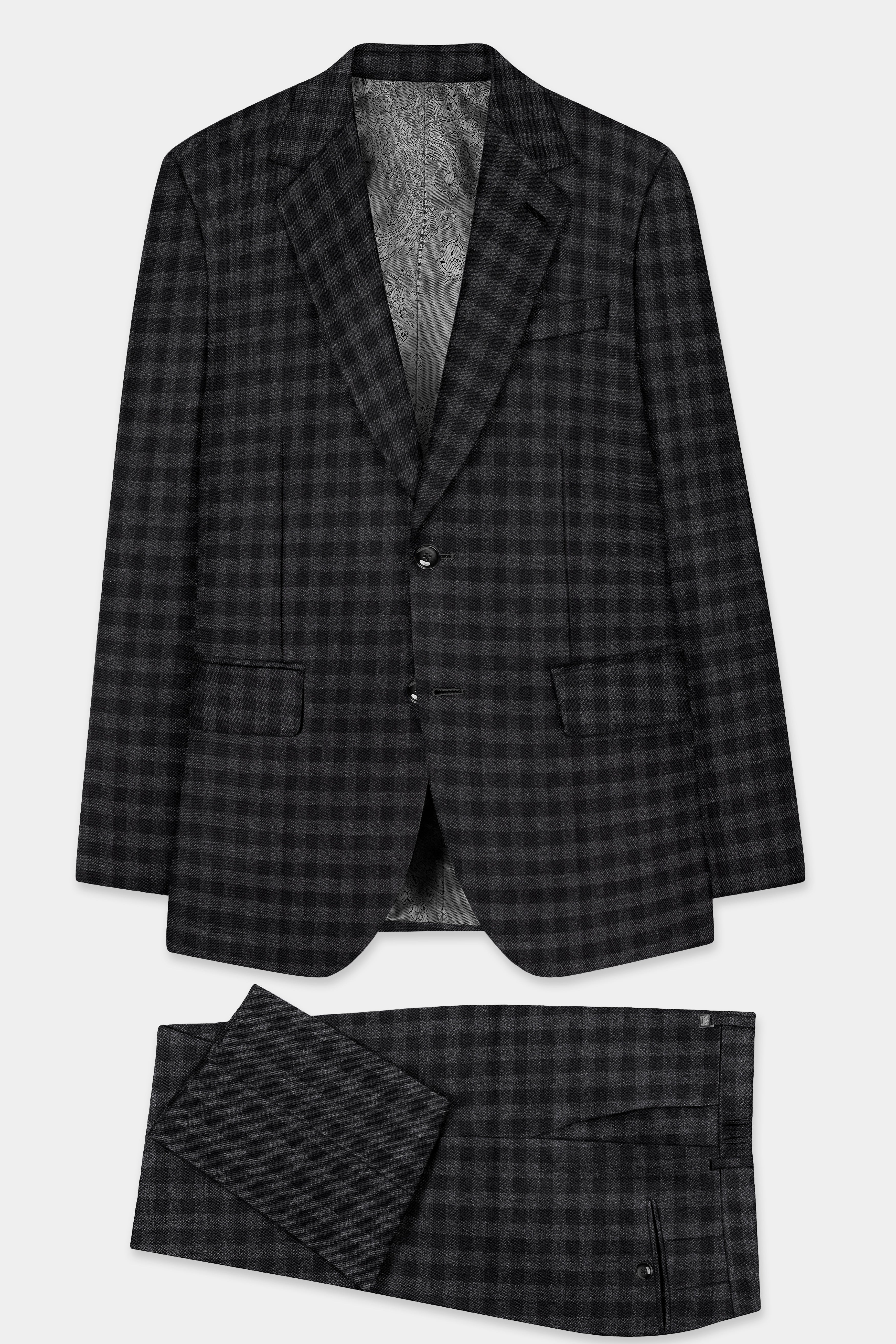 Piano Gray Plaid Tweed Single Breasted Suit