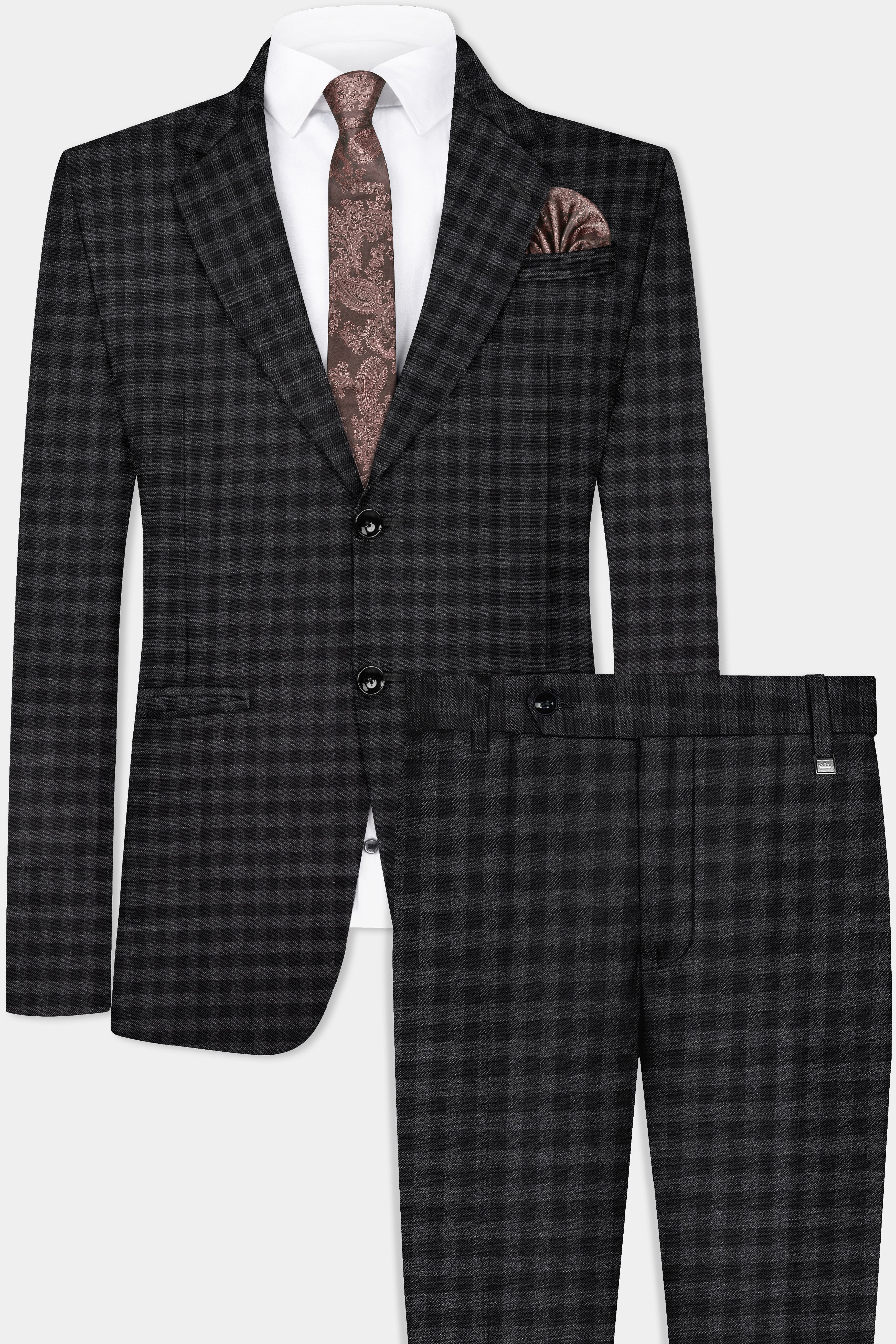 Piano Gray Plaid Tweed Single Breasted Suit