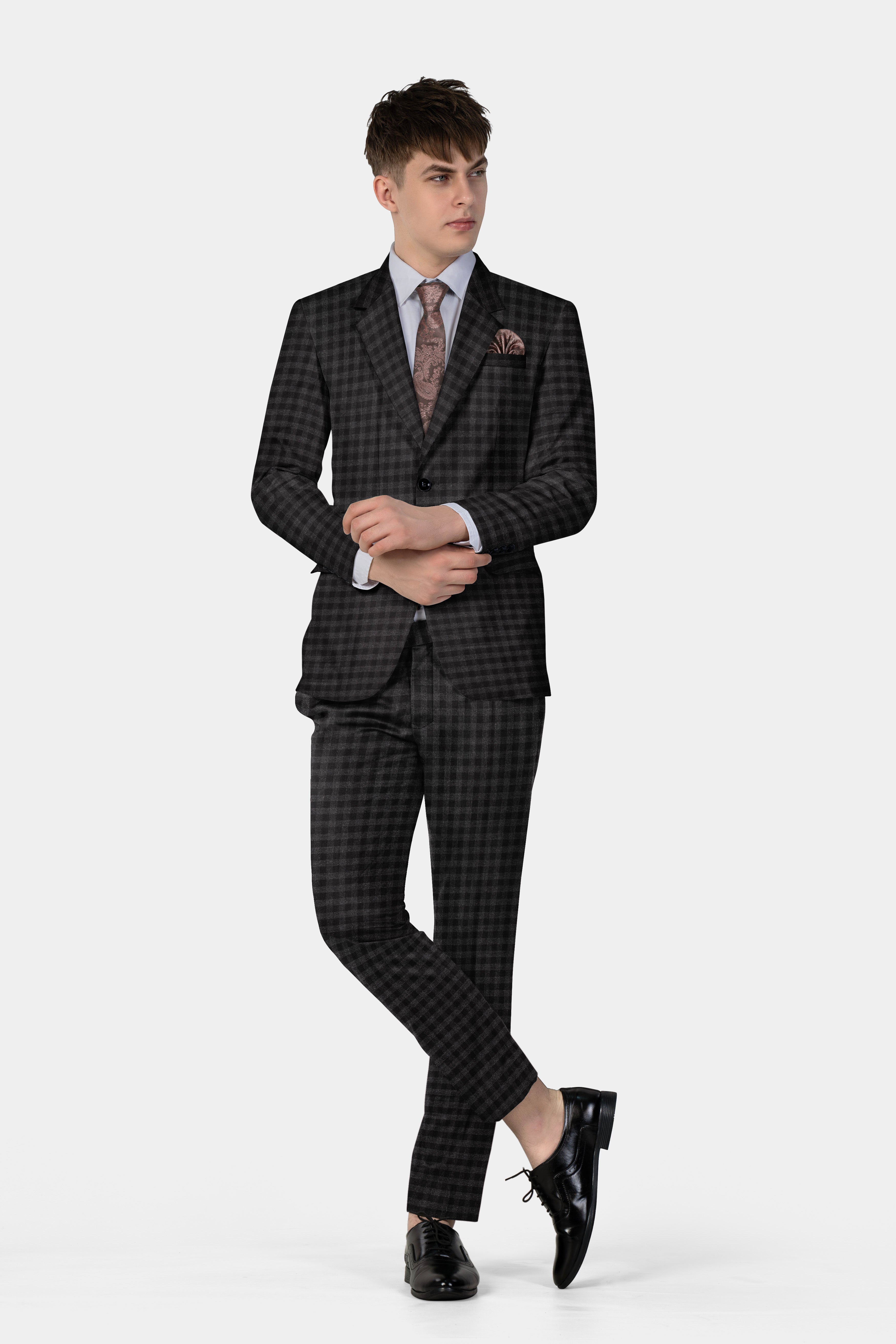 Piano Gray Plaid Tweed Single Breasted Suit