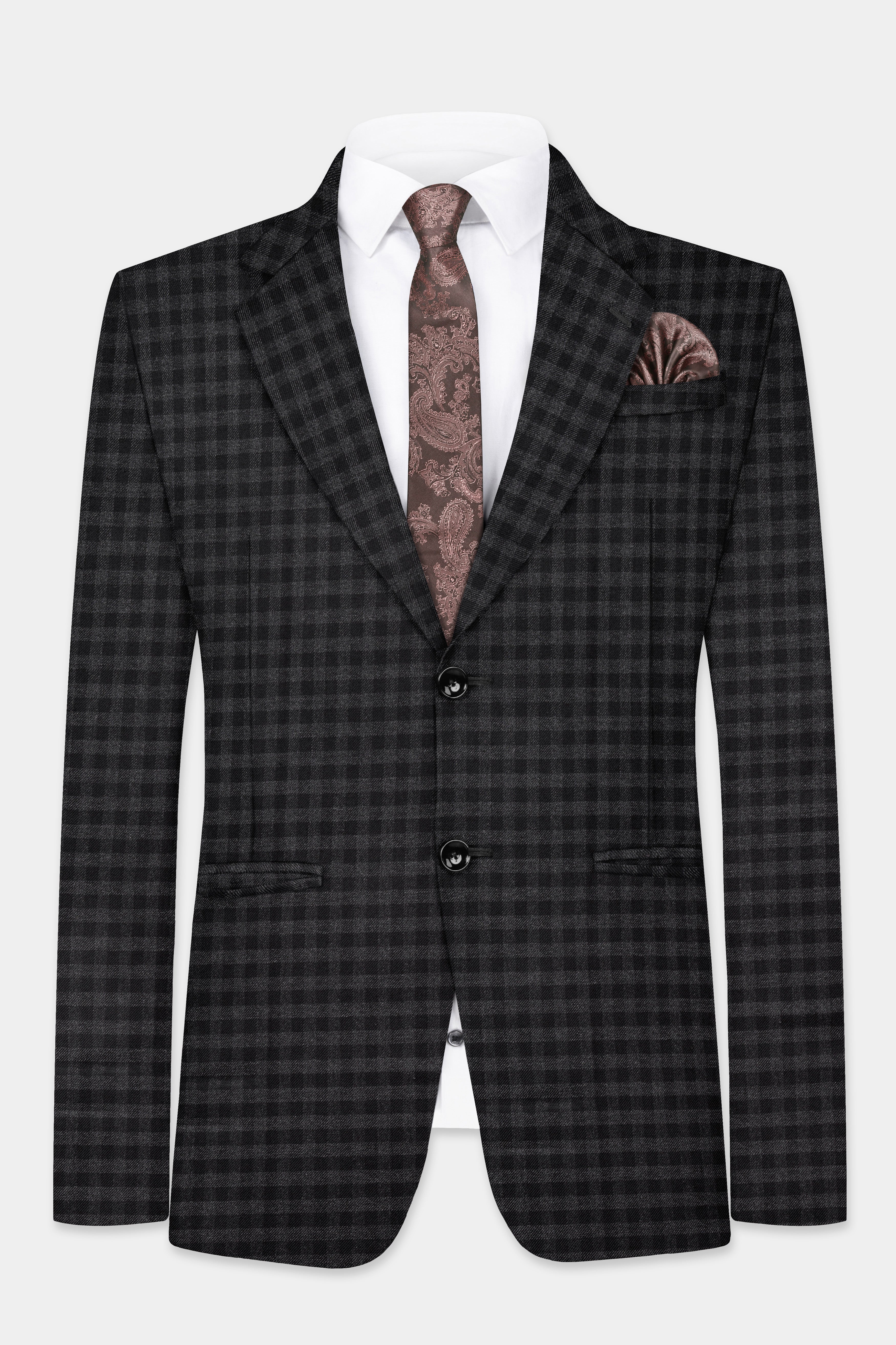 Piano Gray Plaid Tweed Single Breasted Suit