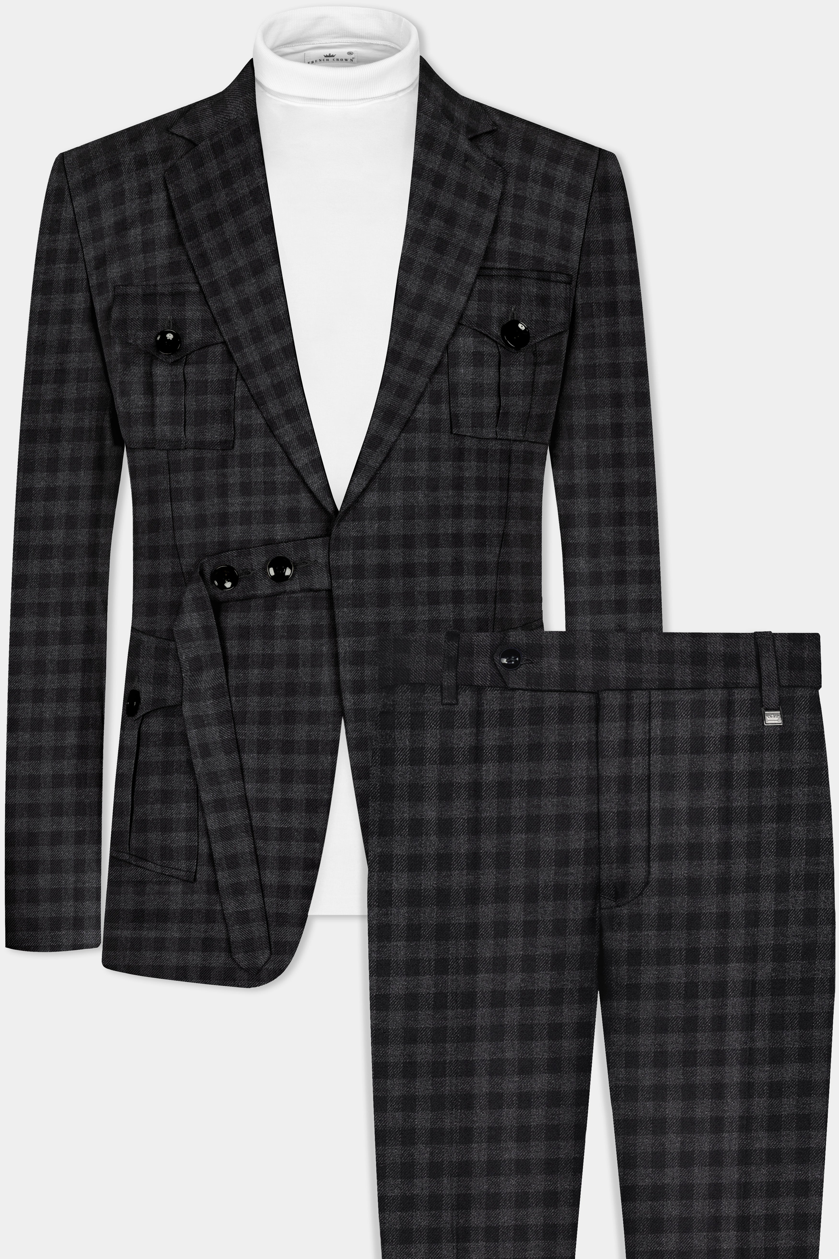 Piano Gray Plaid Tweed Patch Pocket Designer Sport Suit