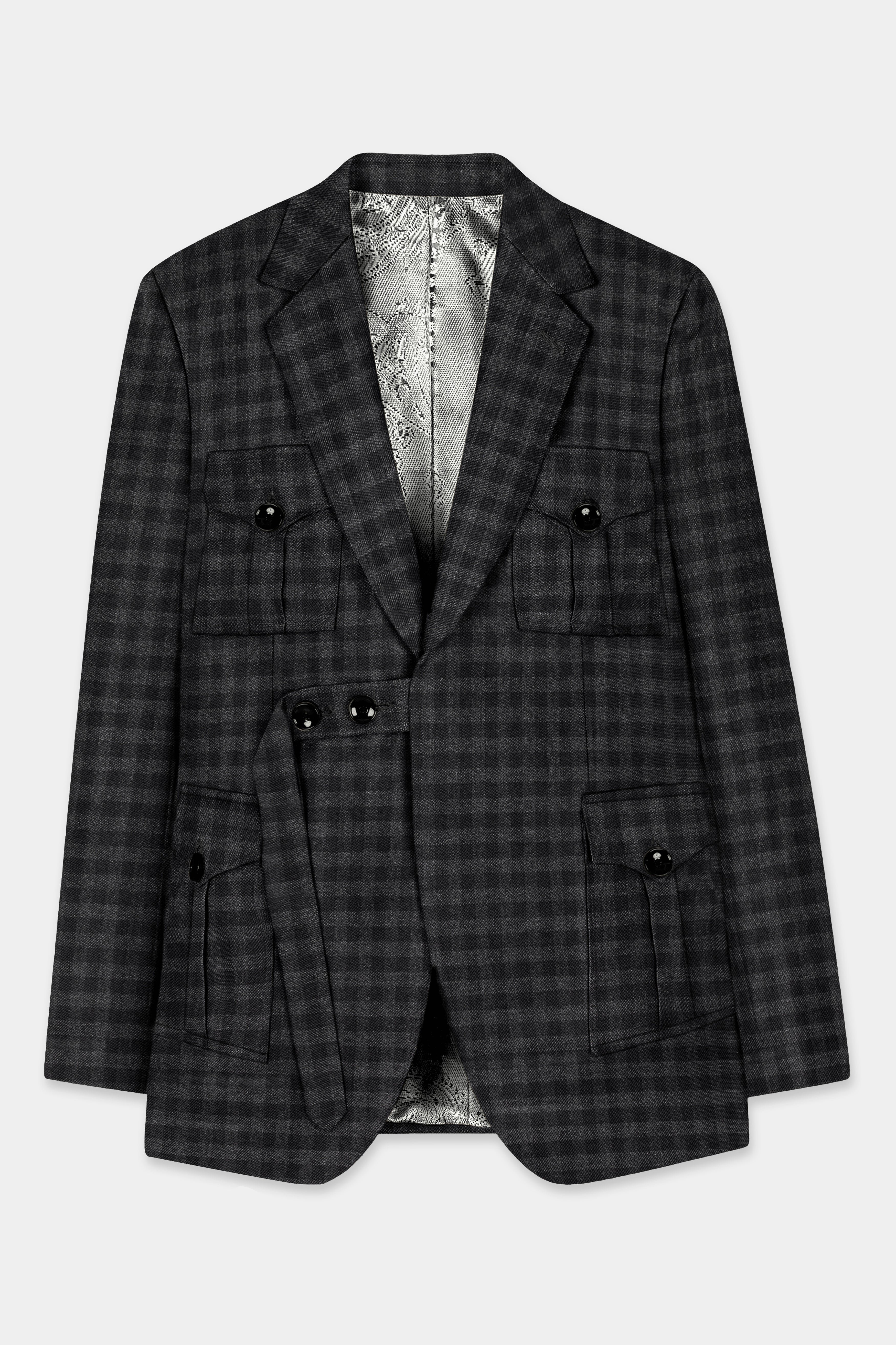 Piano Gray Plaid Tweed Patch Pocket Designer Sport Suit