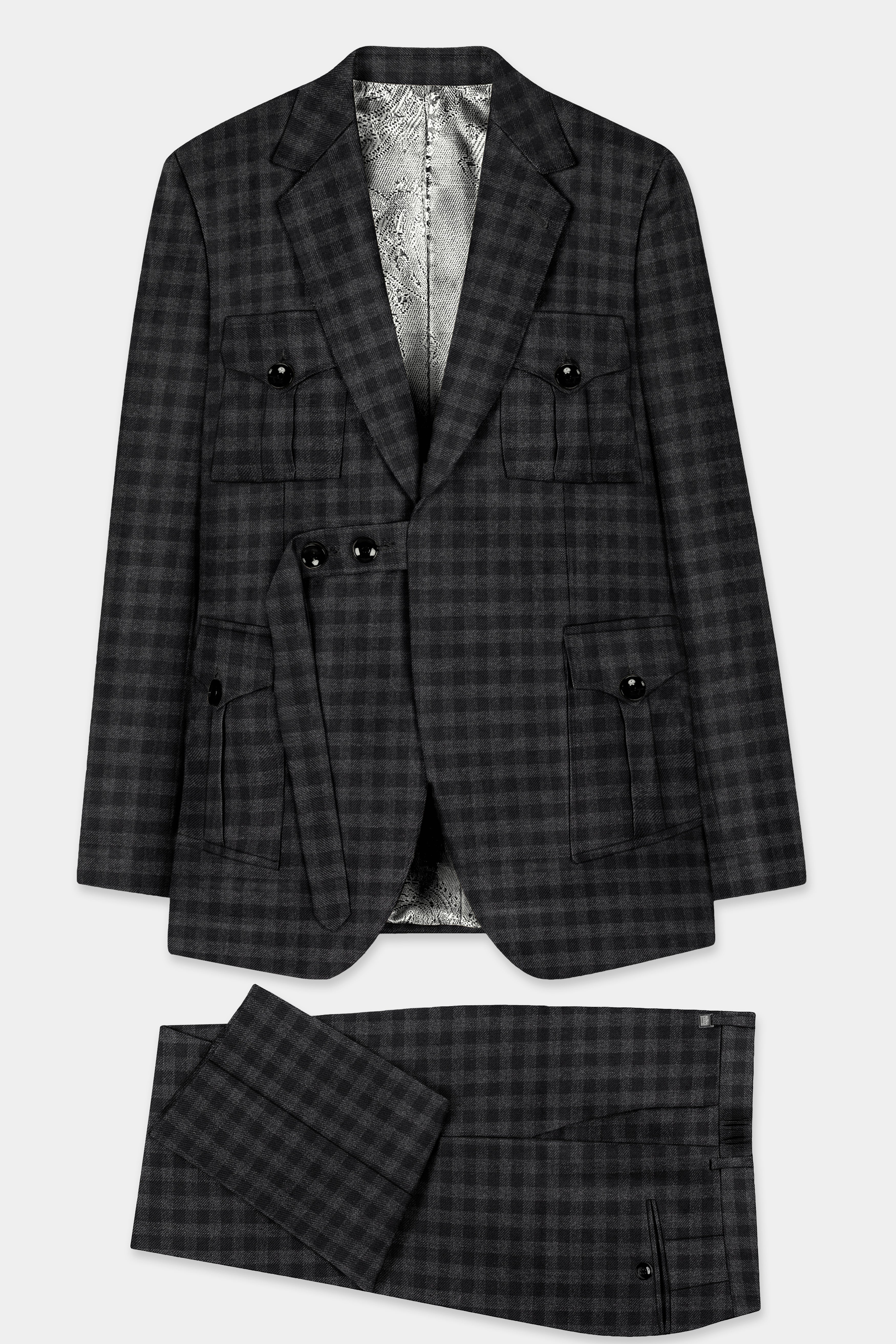 Piano Gray Plaid Tweed Patch Pocket Designer Sport Suit