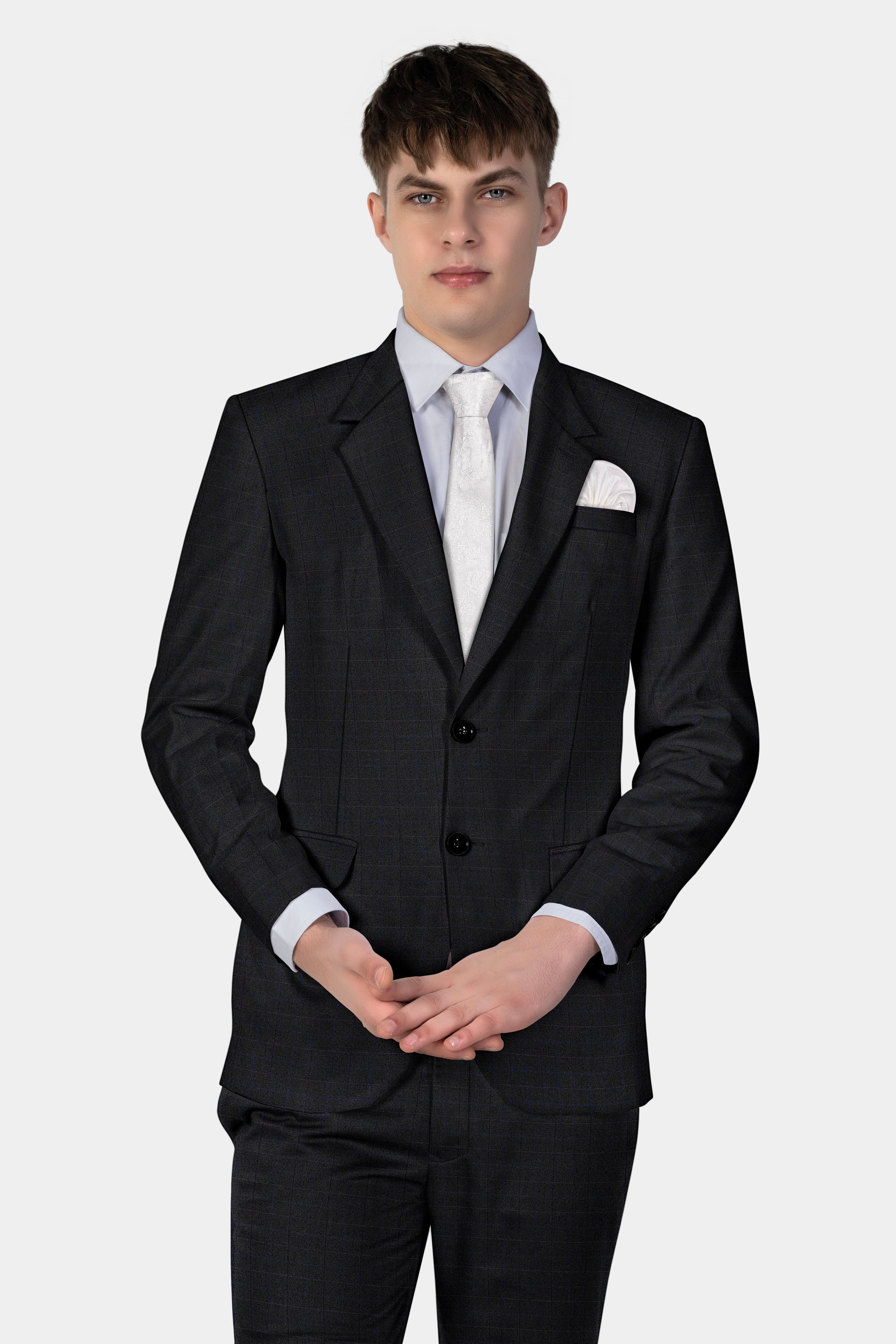 Jade Black Plaid Wool Blend Single Breasted Suit