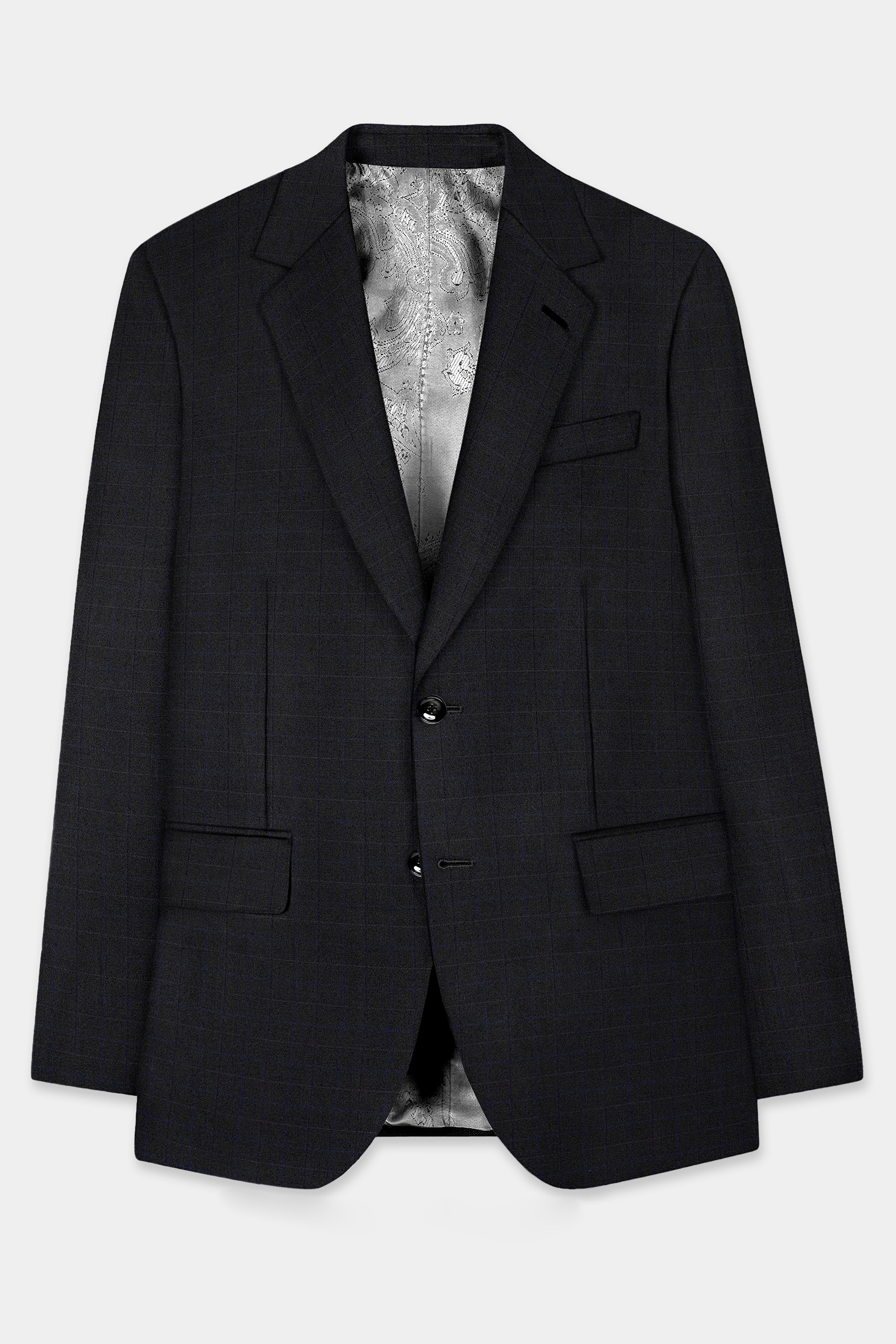 Jade Black Plaid Wool Blend Single Breasted Suit