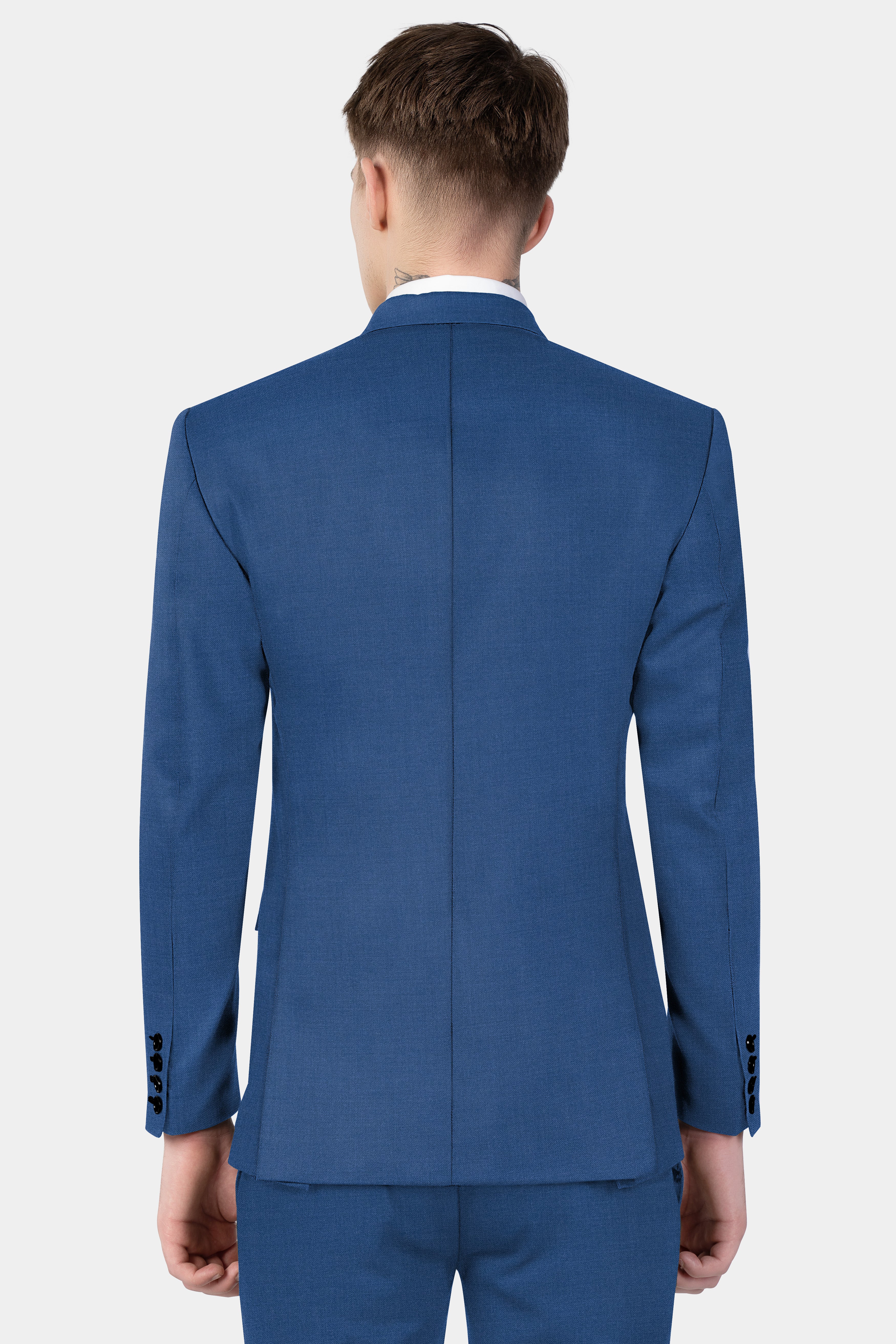 Rhino Blue Solid Wool Blend Double Breasted Suit