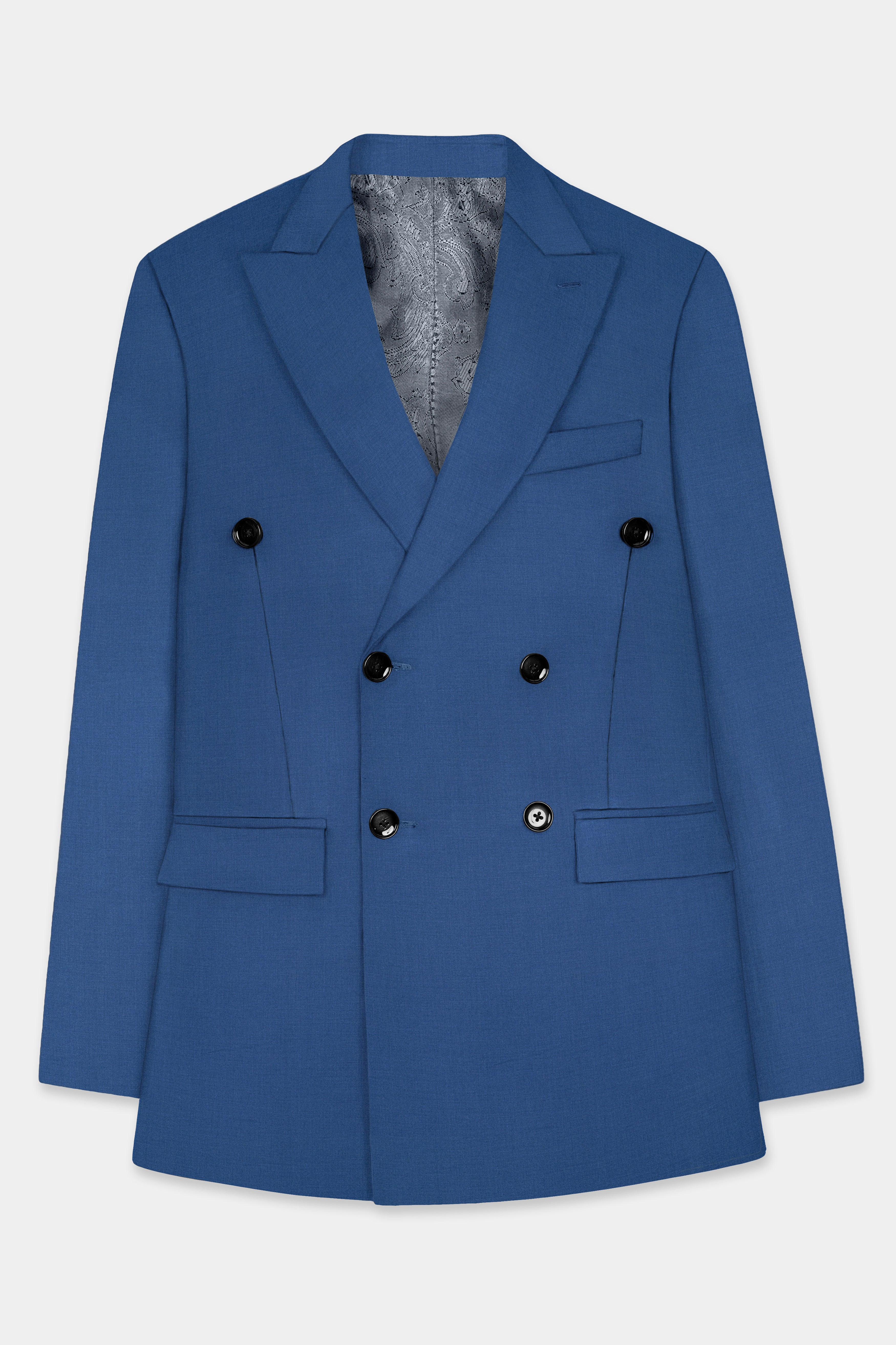 Rhino Blue Solid Wool Blend Double Breasted Suit