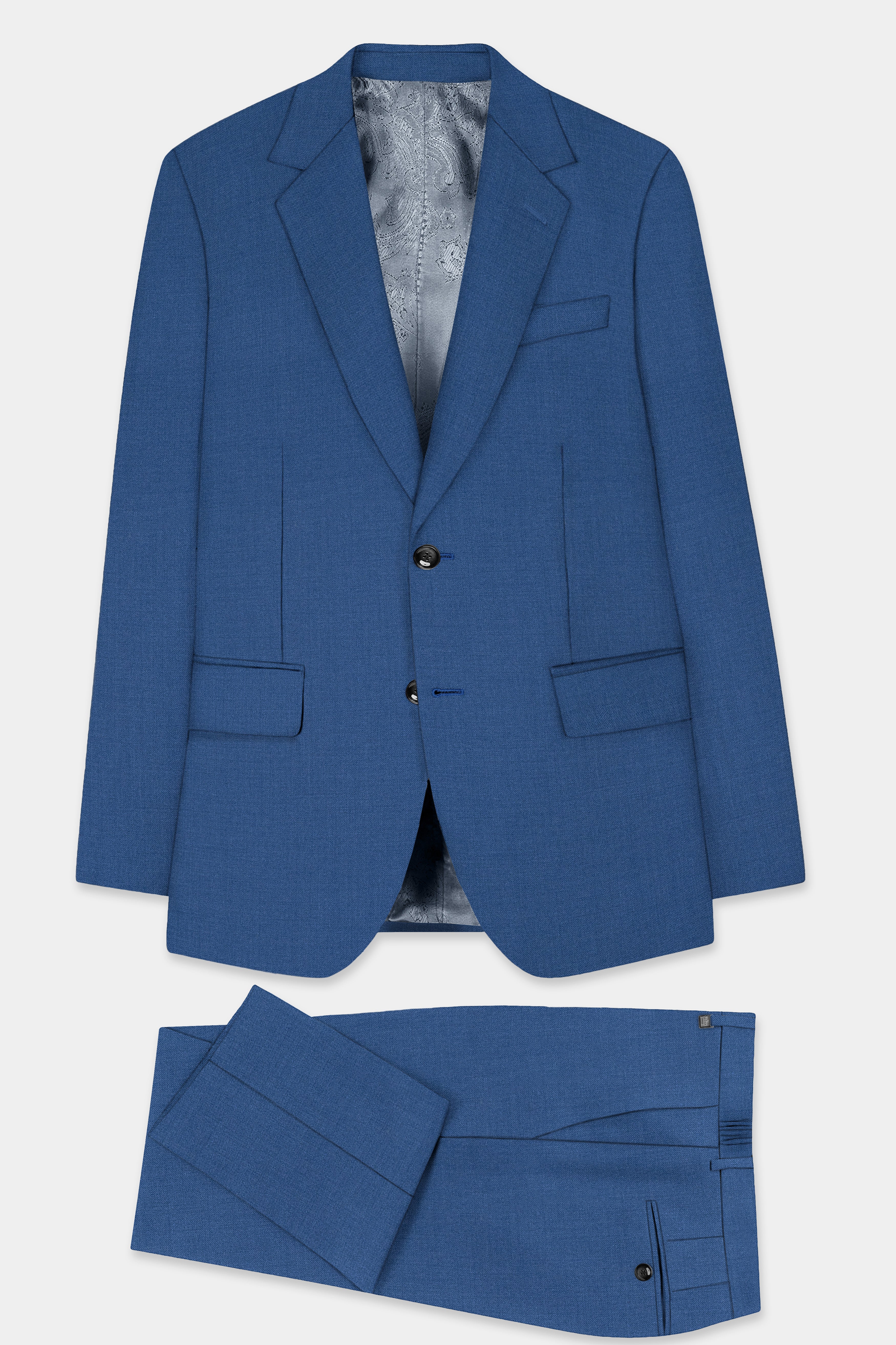 Rhino Blue Solid Wool Blend Single Breasted Suit