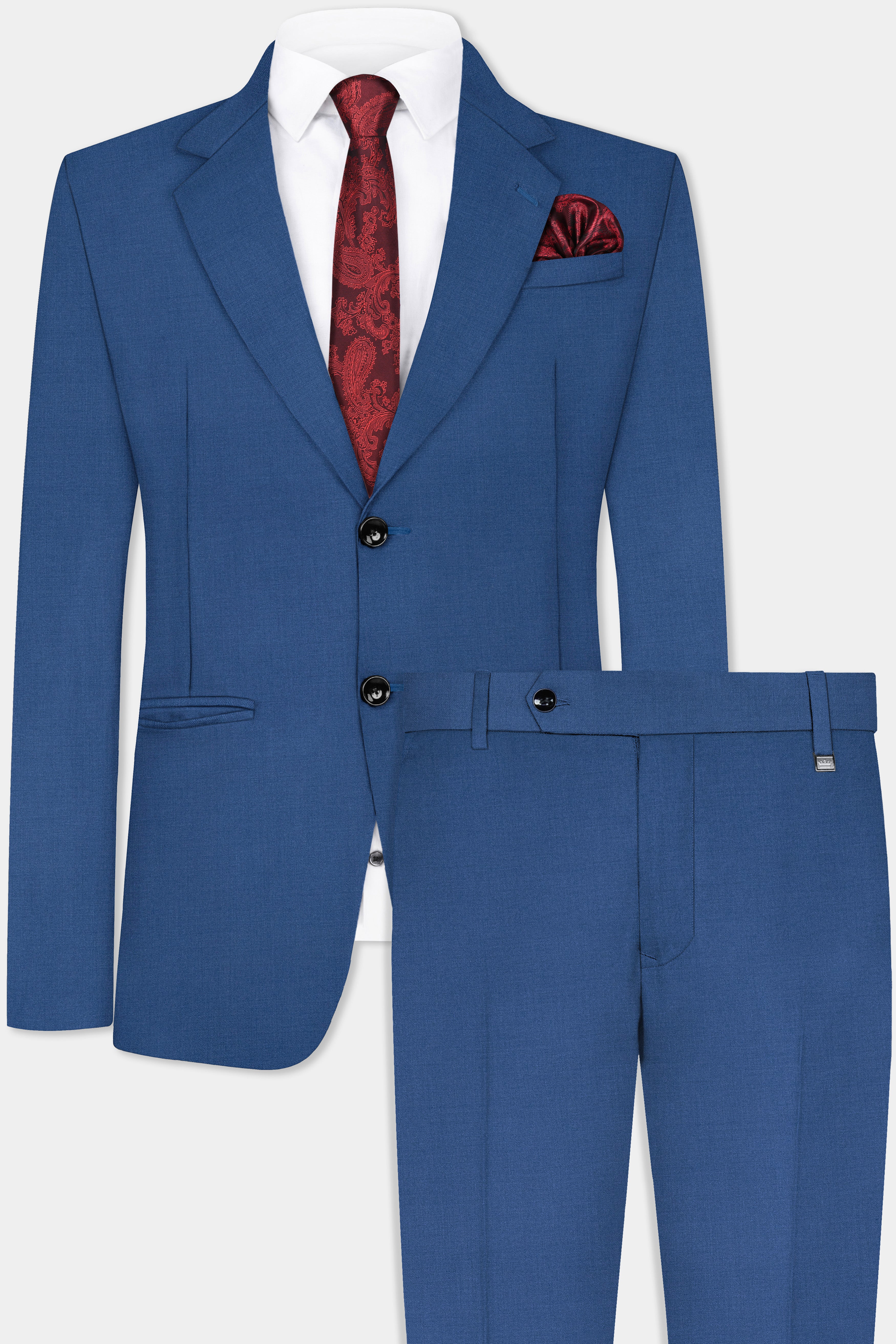 Rhino Blue Solid Wool Blend Single Breasted Suit