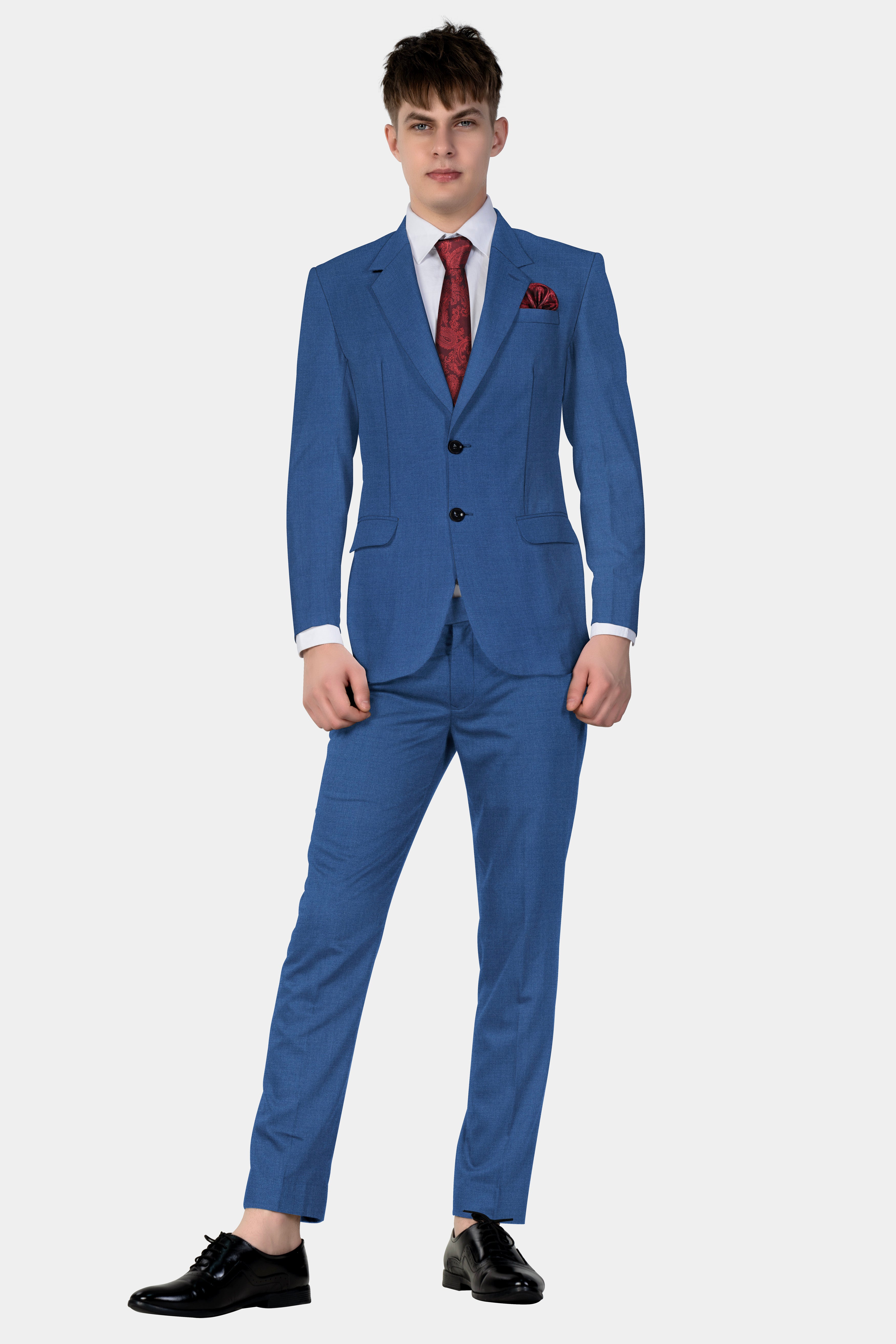 Rhino Blue Solid Wool Blend Single Breasted Suit