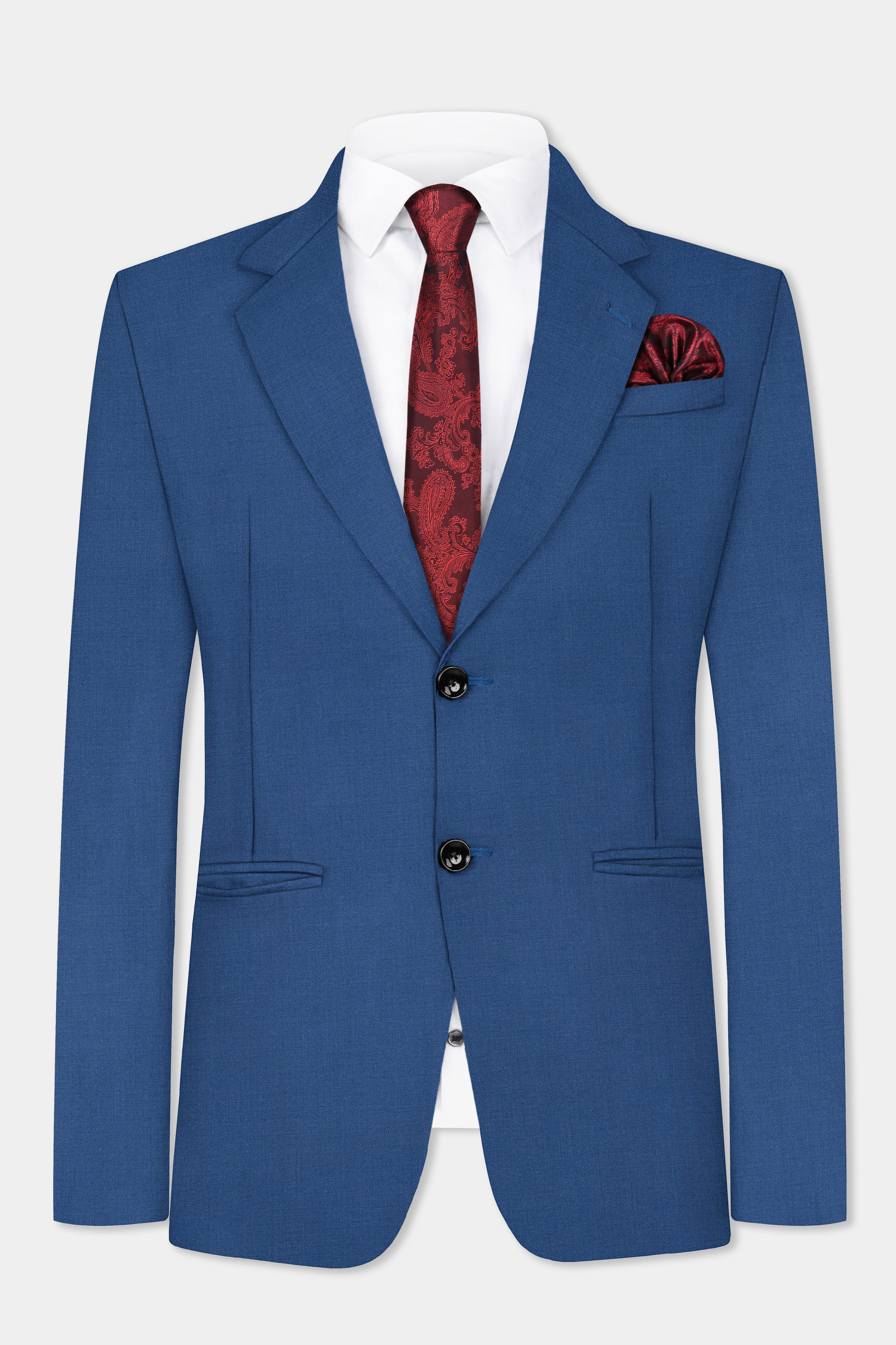 Rhino Blue Solid Wool Blend Single Breasted Suit