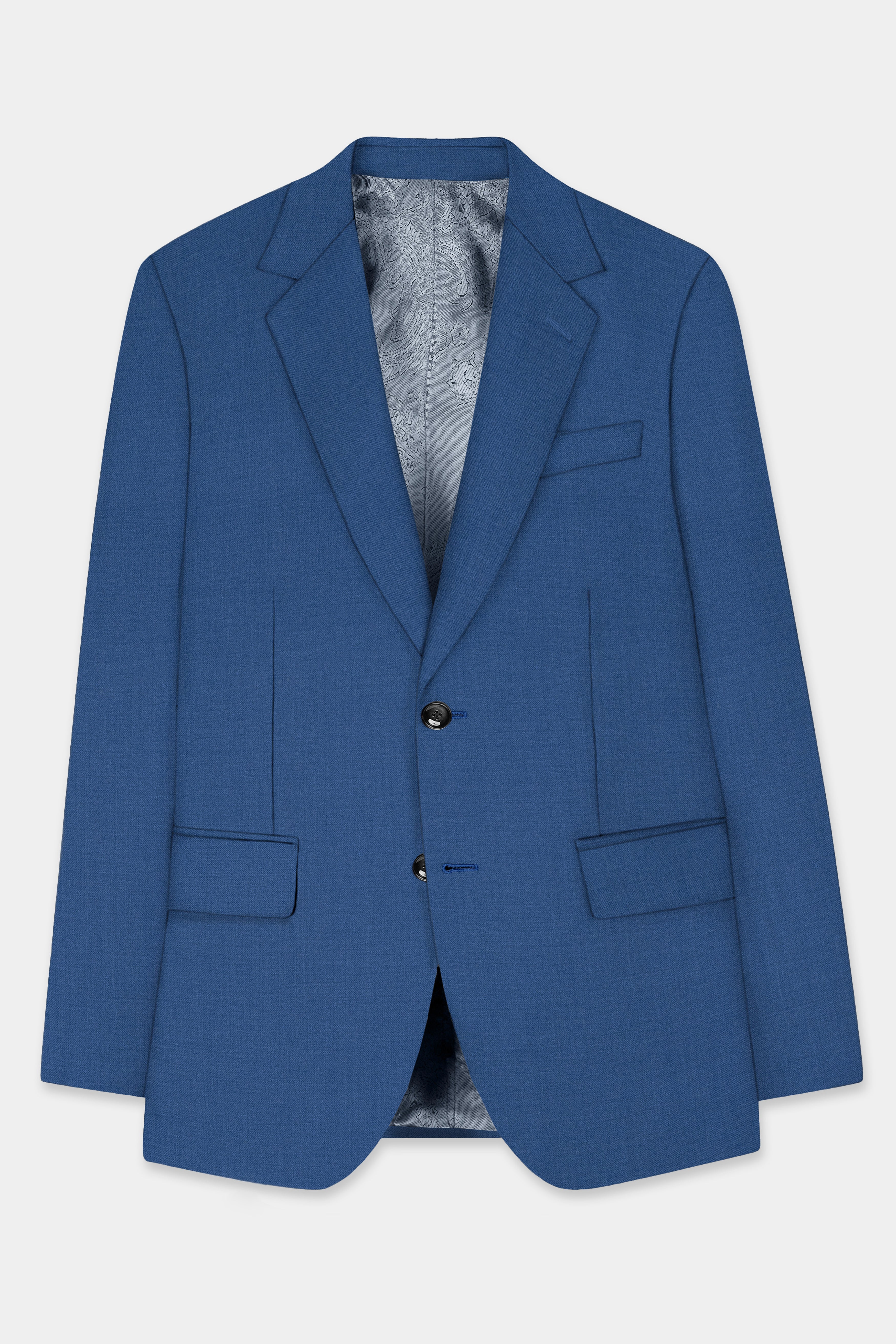 Rhino Blue Solid Wool Blend Single Breasted Suit