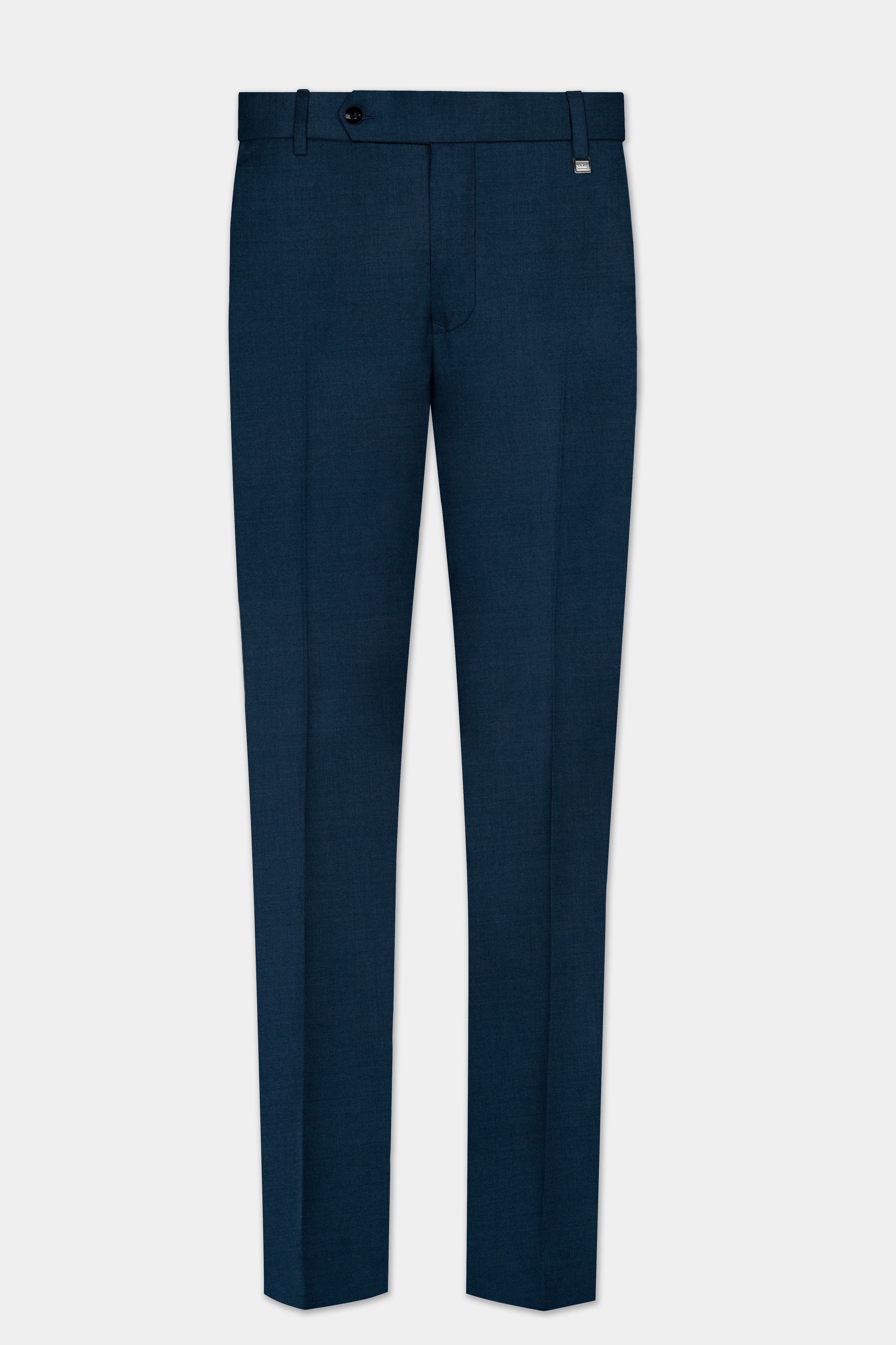 Daintree Blue Solid Wool Blend Double Breasted Suit