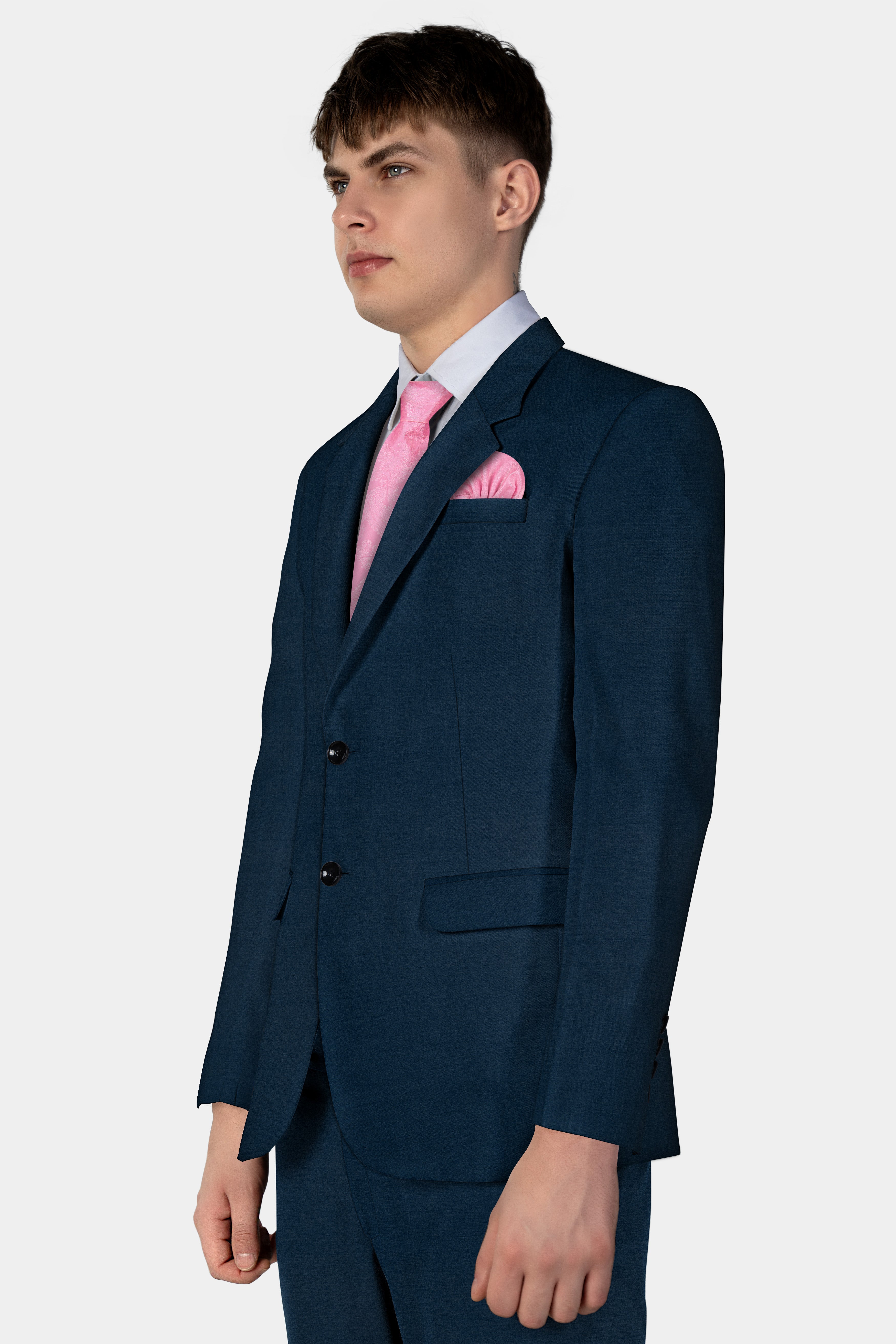 Daintree Blue Solid Wool Blend Single Breasted Suit