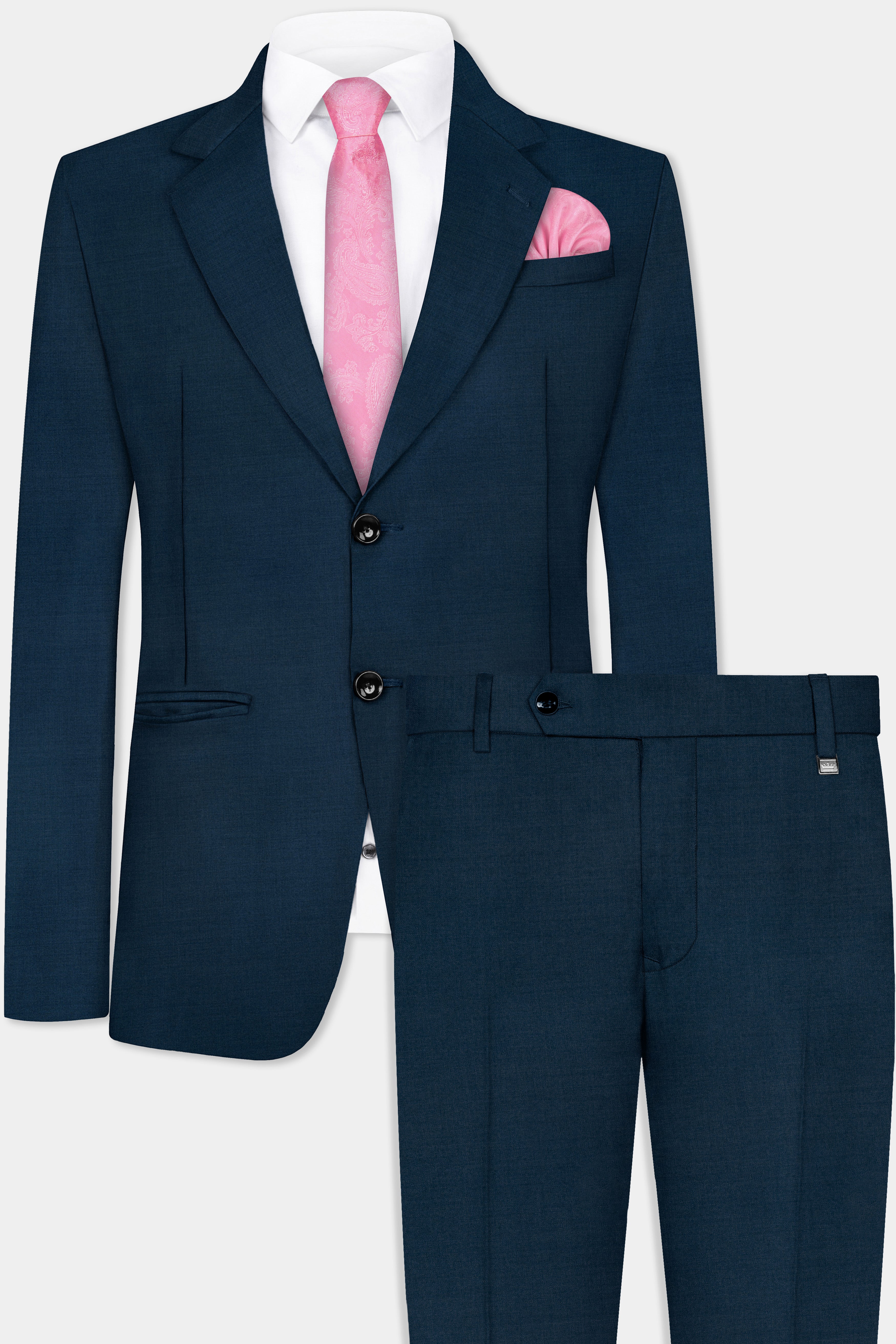 Daintree Blue Solid Wool Blend Single Breasted Suit