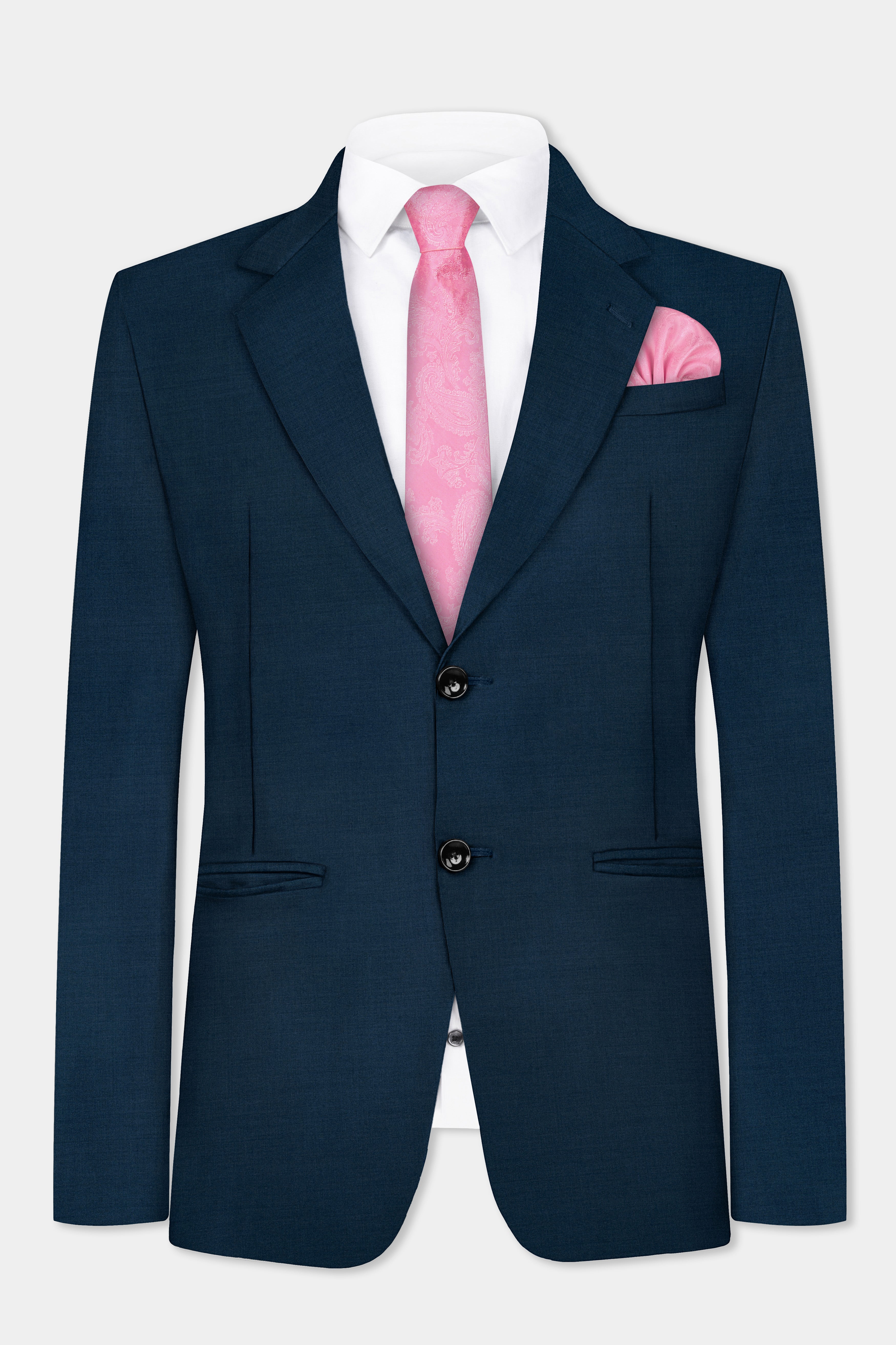 Daintree Blue Solid Wool Blend Single Breasted Suit