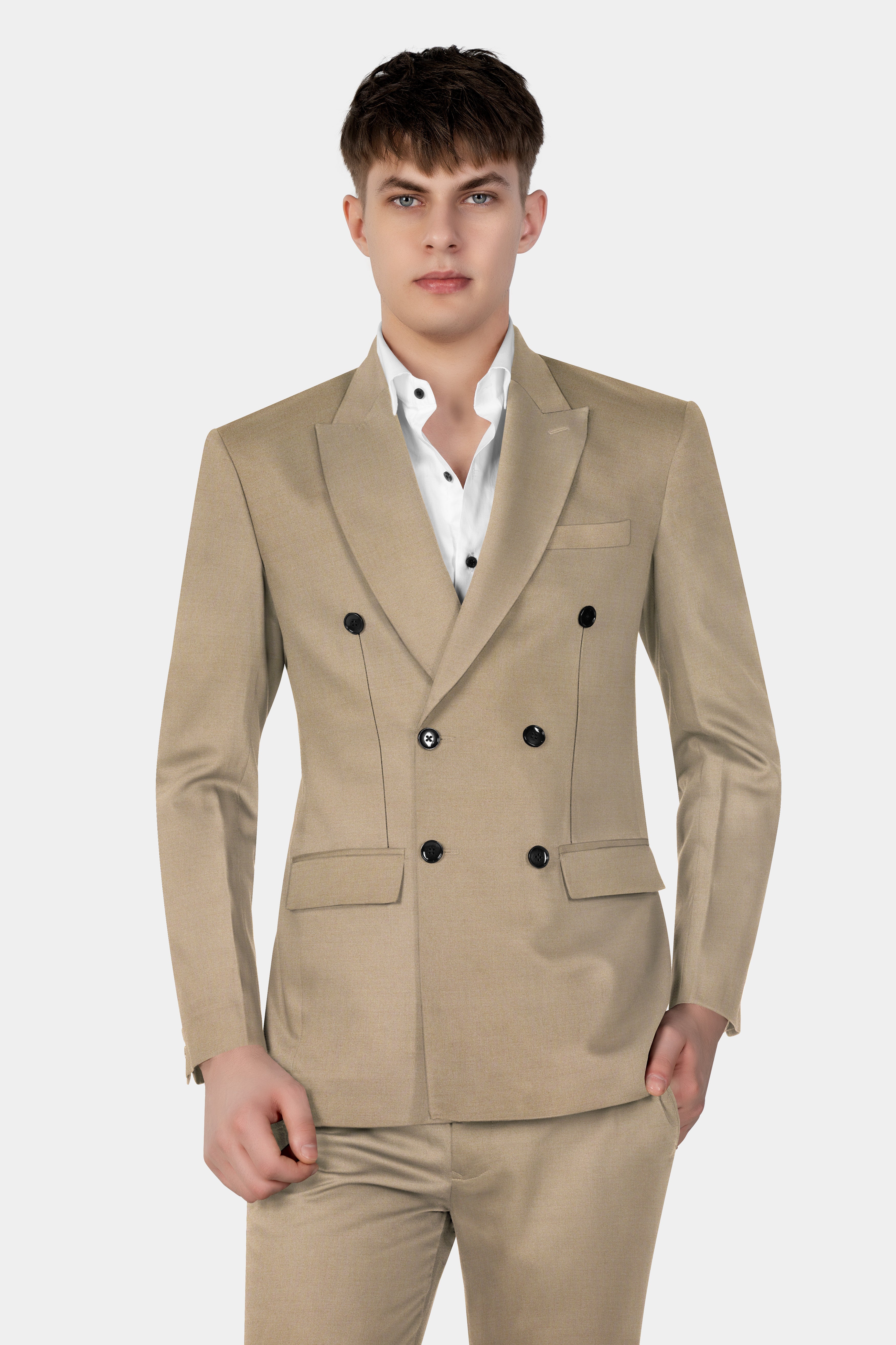 Hillary Cream Solid Wool Blend Double Breasted Suit