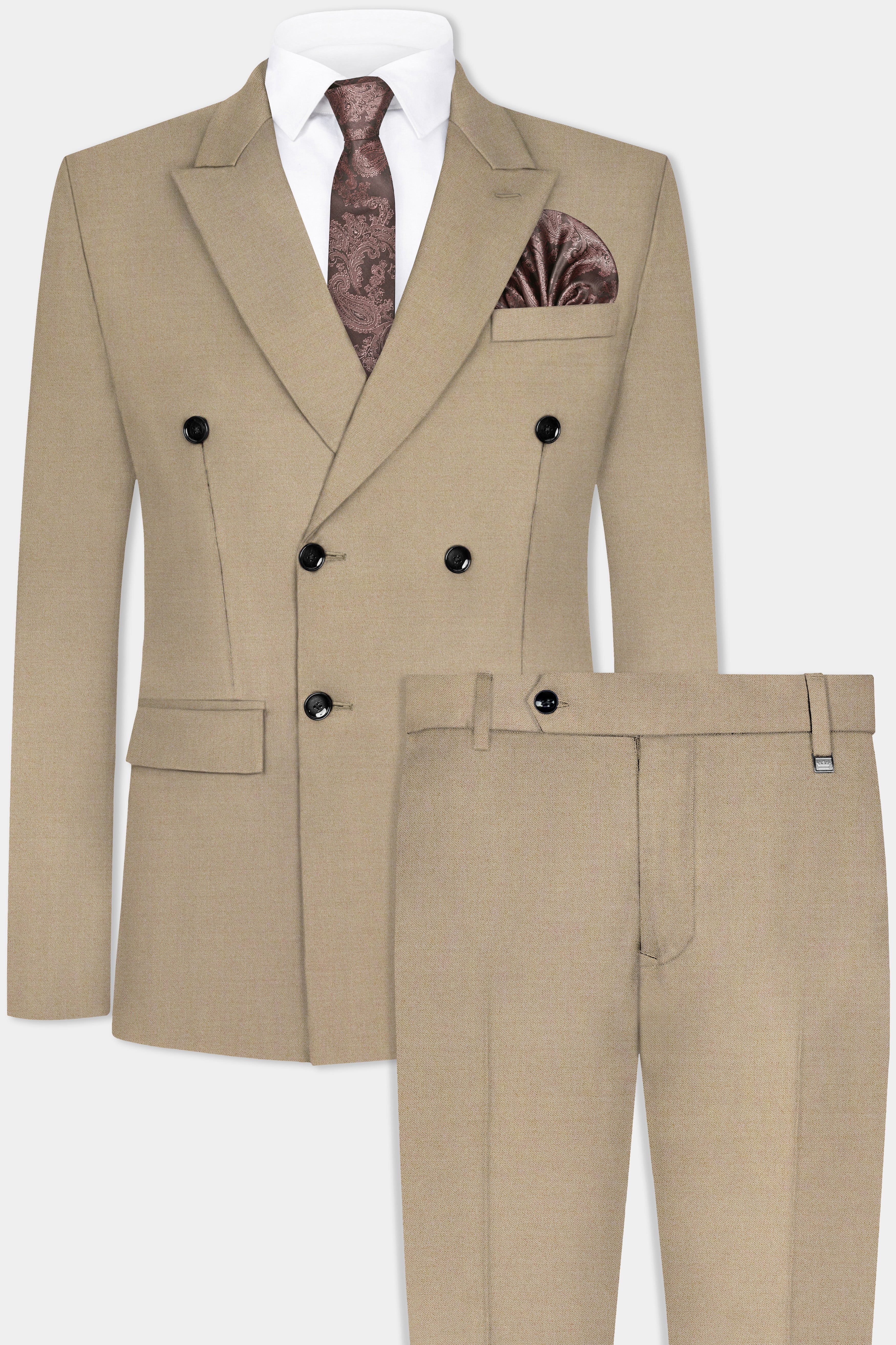 Hillary Cream Solid Wool Blend Double Breasted Suit