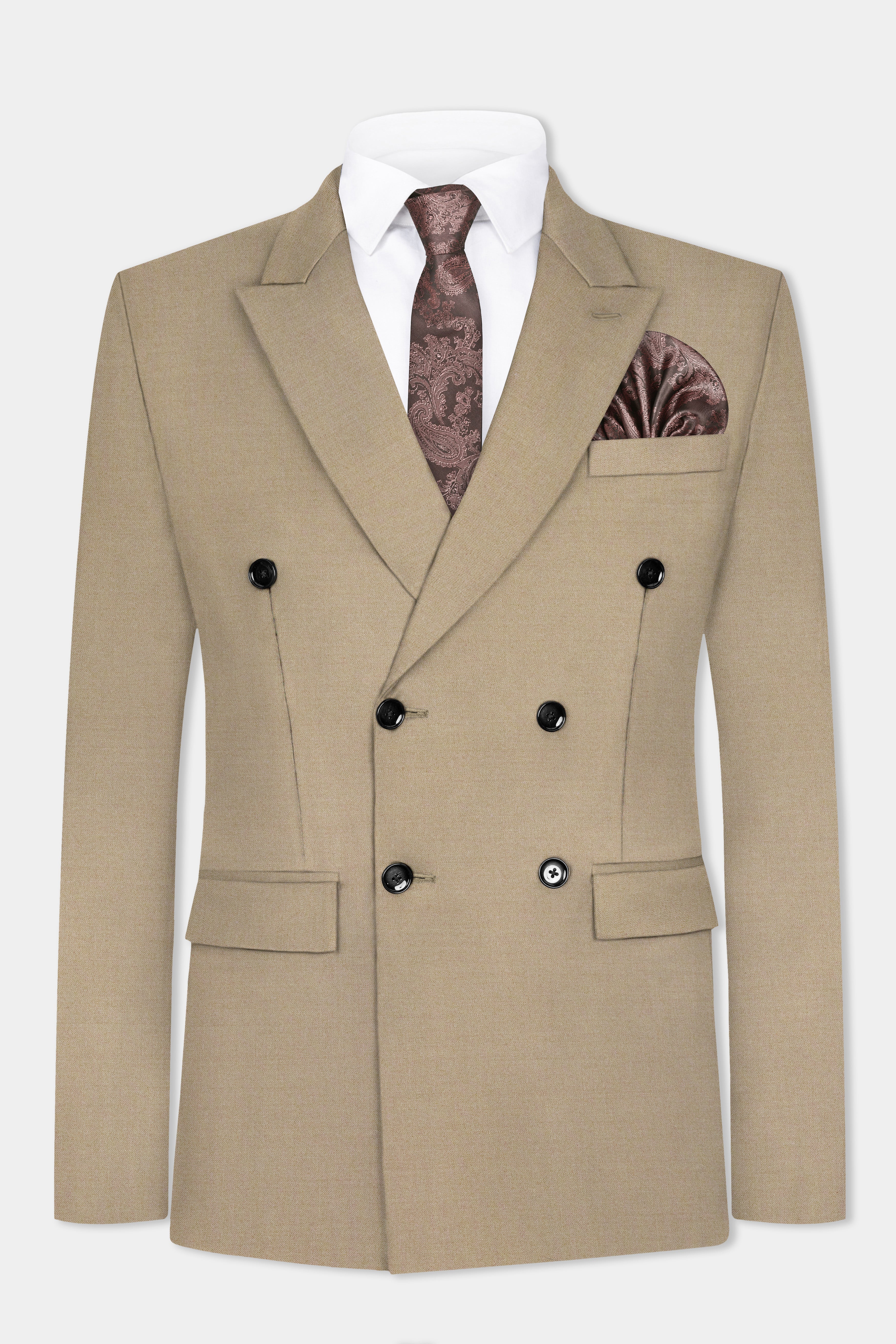 Hillary Cream Solid Wool Blend Double Breasted Suit