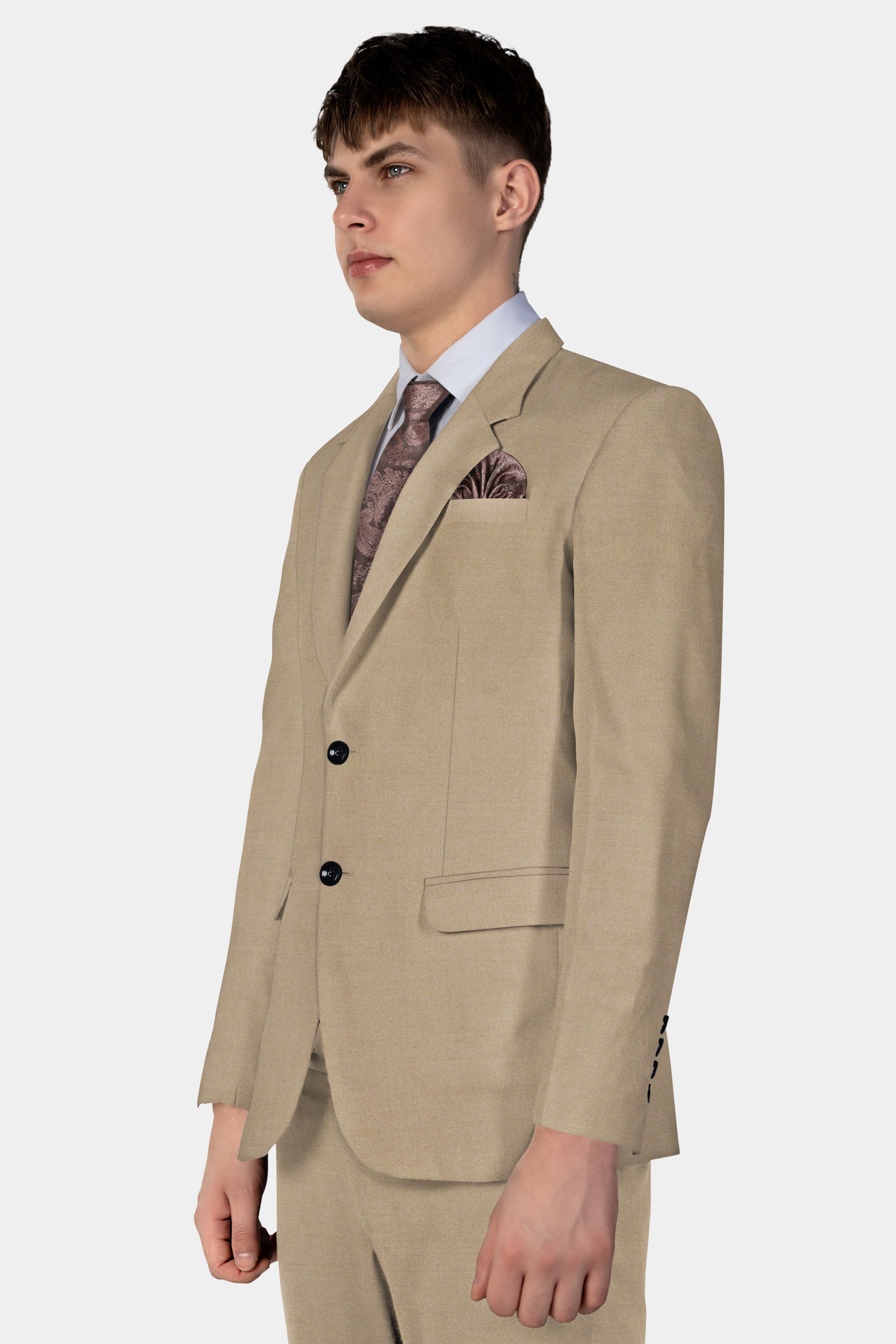 Hillary Cream Solid Wool Blend Single Breasted Suit