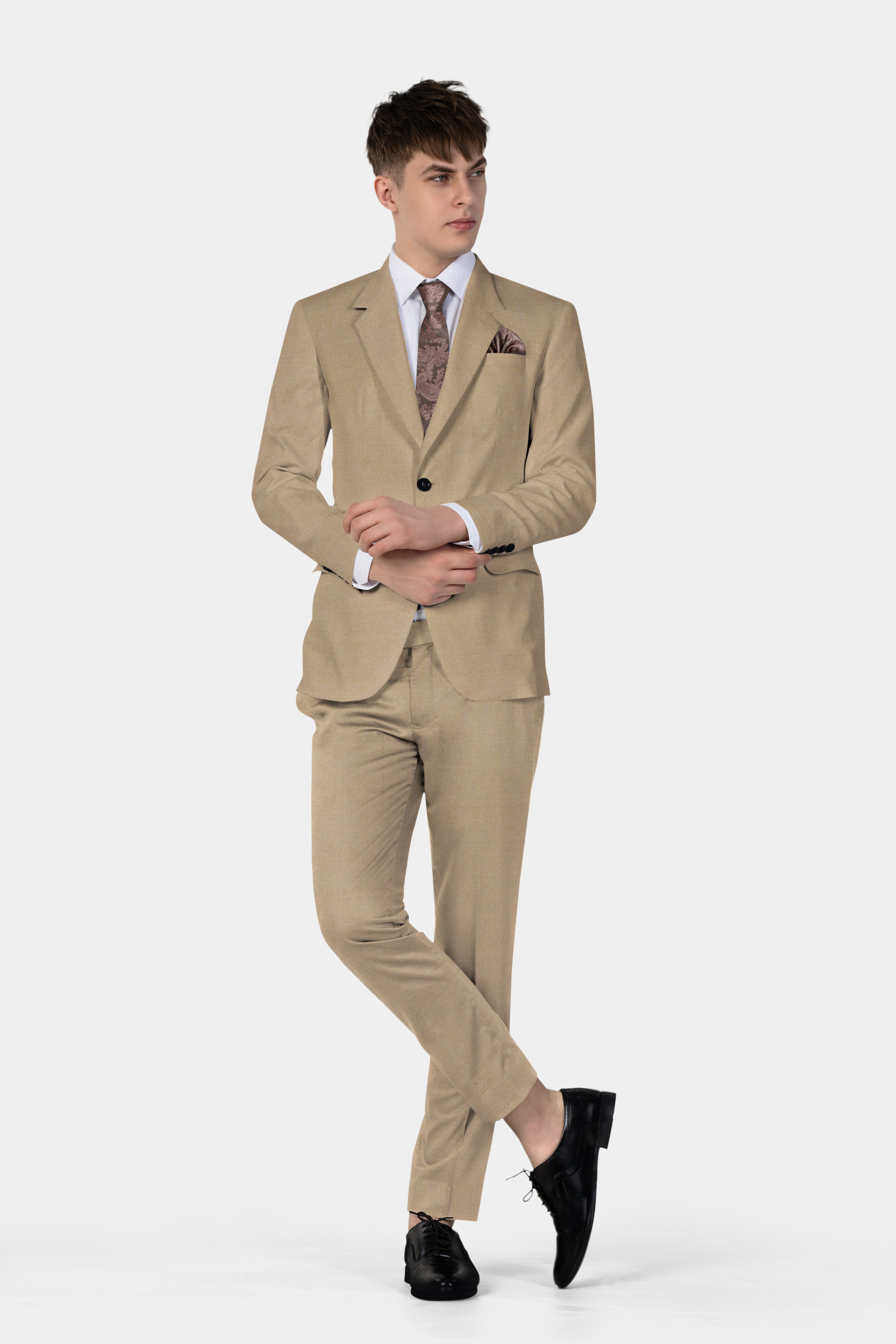 Hillary Cream Solid Wool Blend Single Breasted Suit