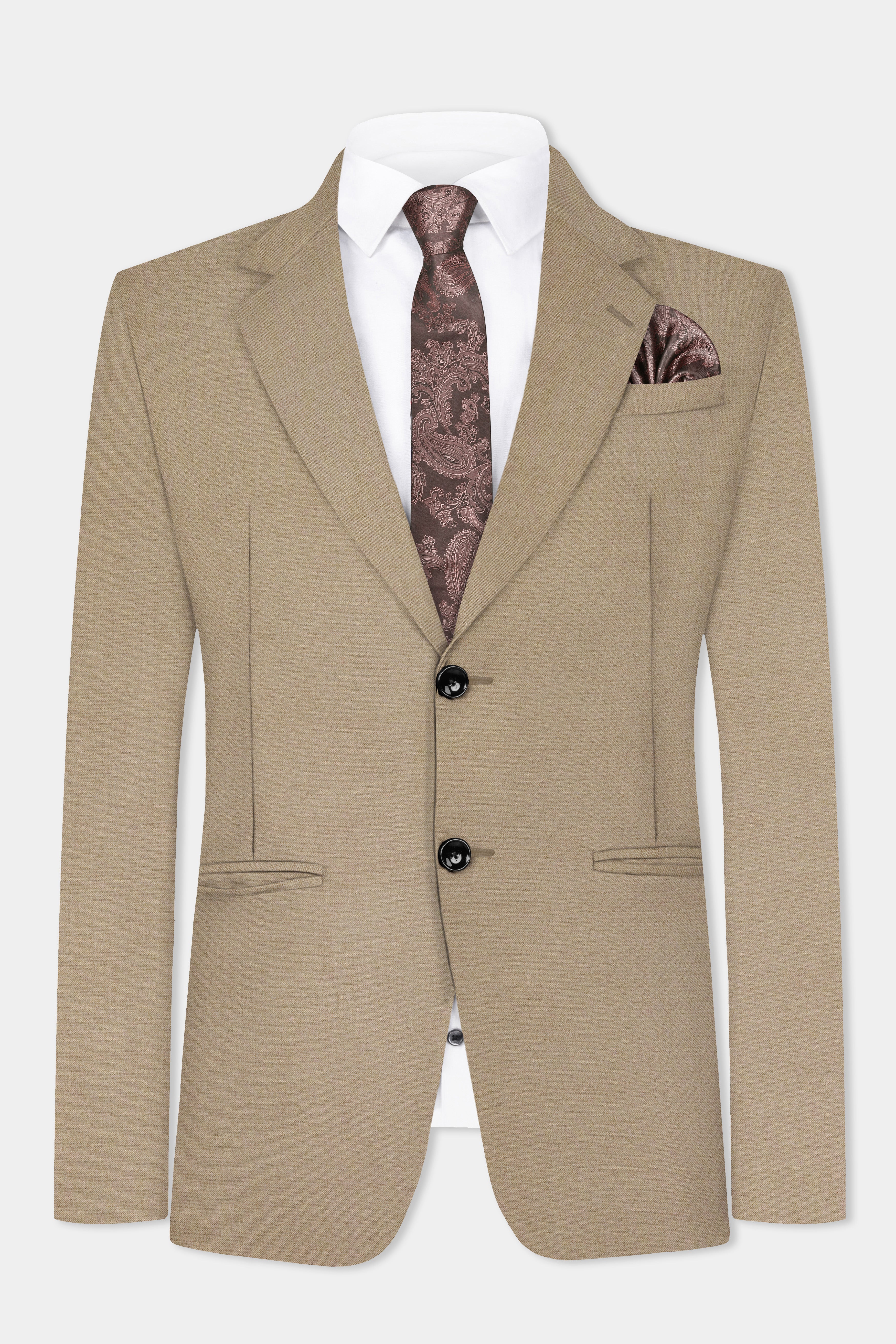 Hillary Cream Solid Wool Blend Single Breasted Suit