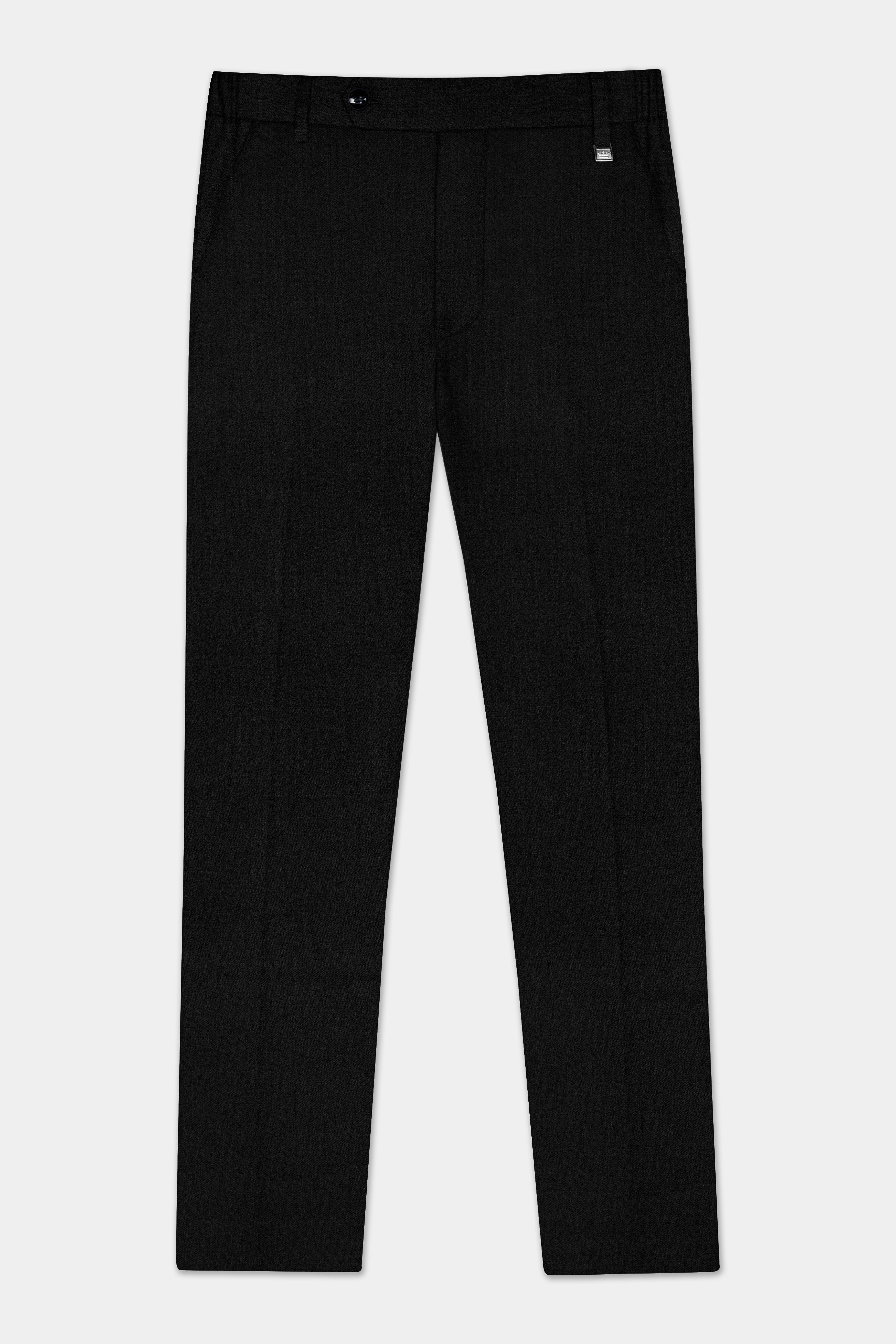 Jade Black Solid Wool Blend Double Breasted Stretchable Suit