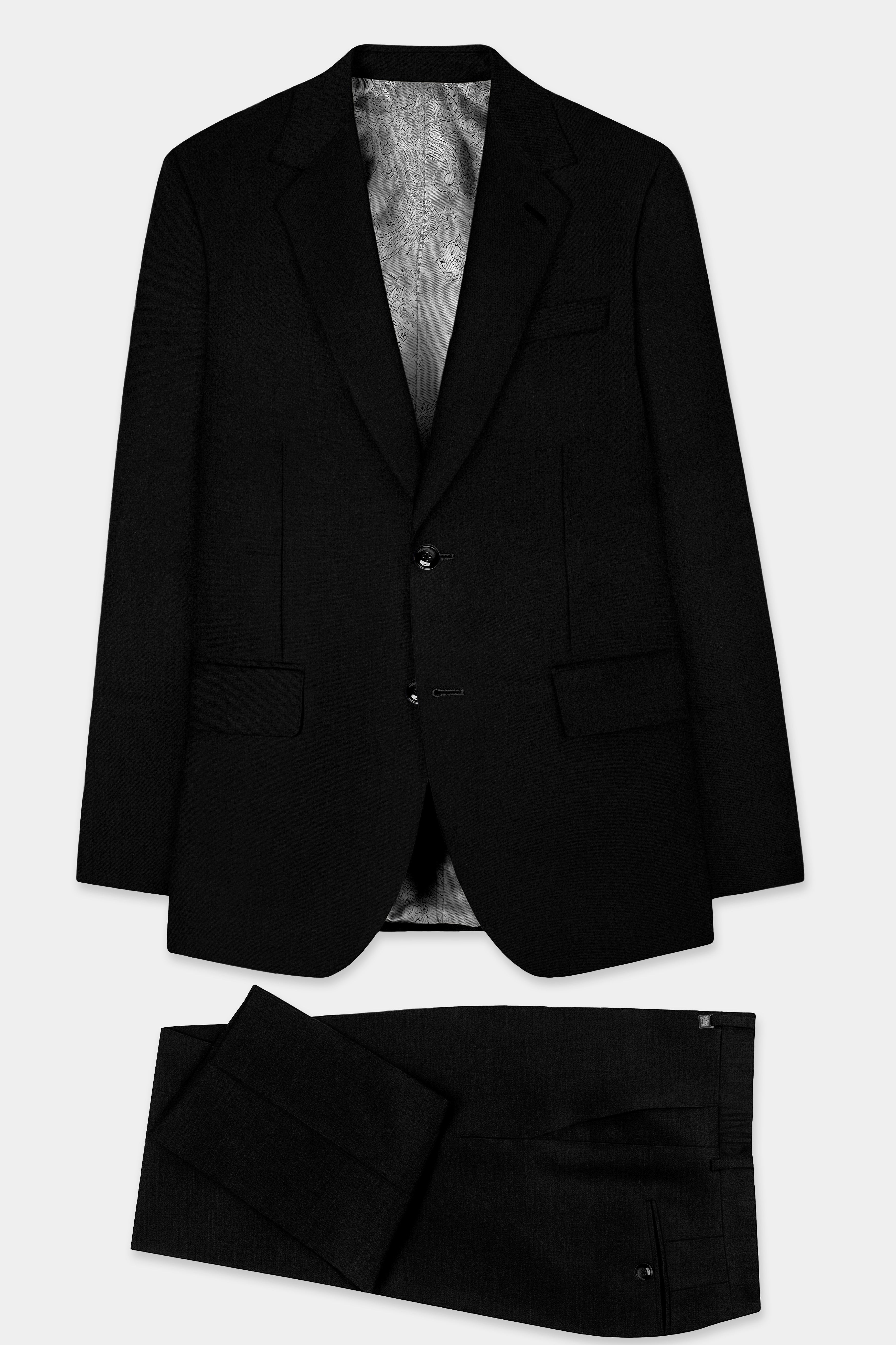 Jade Black Solid Wool Blend Single Breasted Stretchable Suit