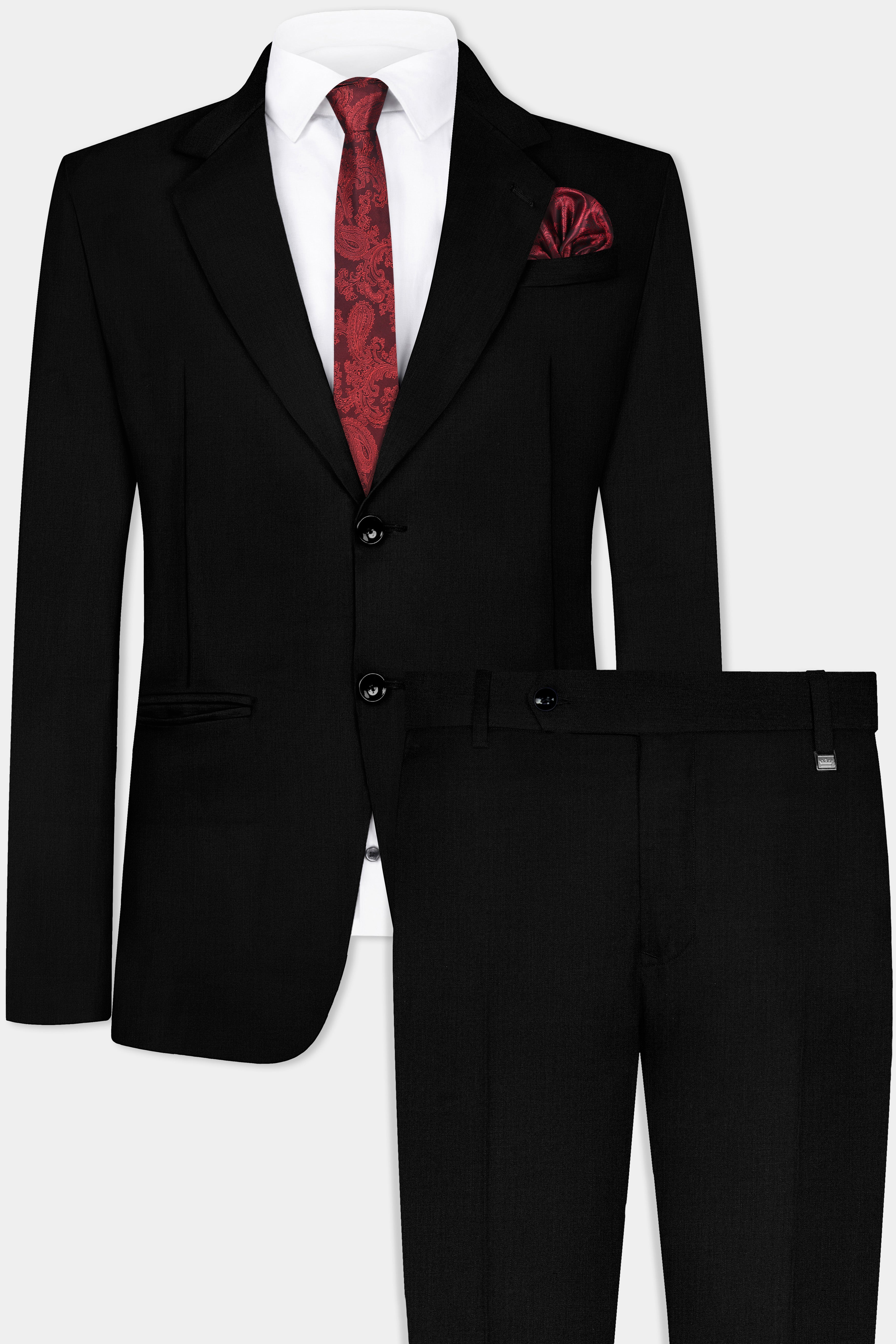 Jade Black Solid Wool Blend Single Breasted Stretchable Suit