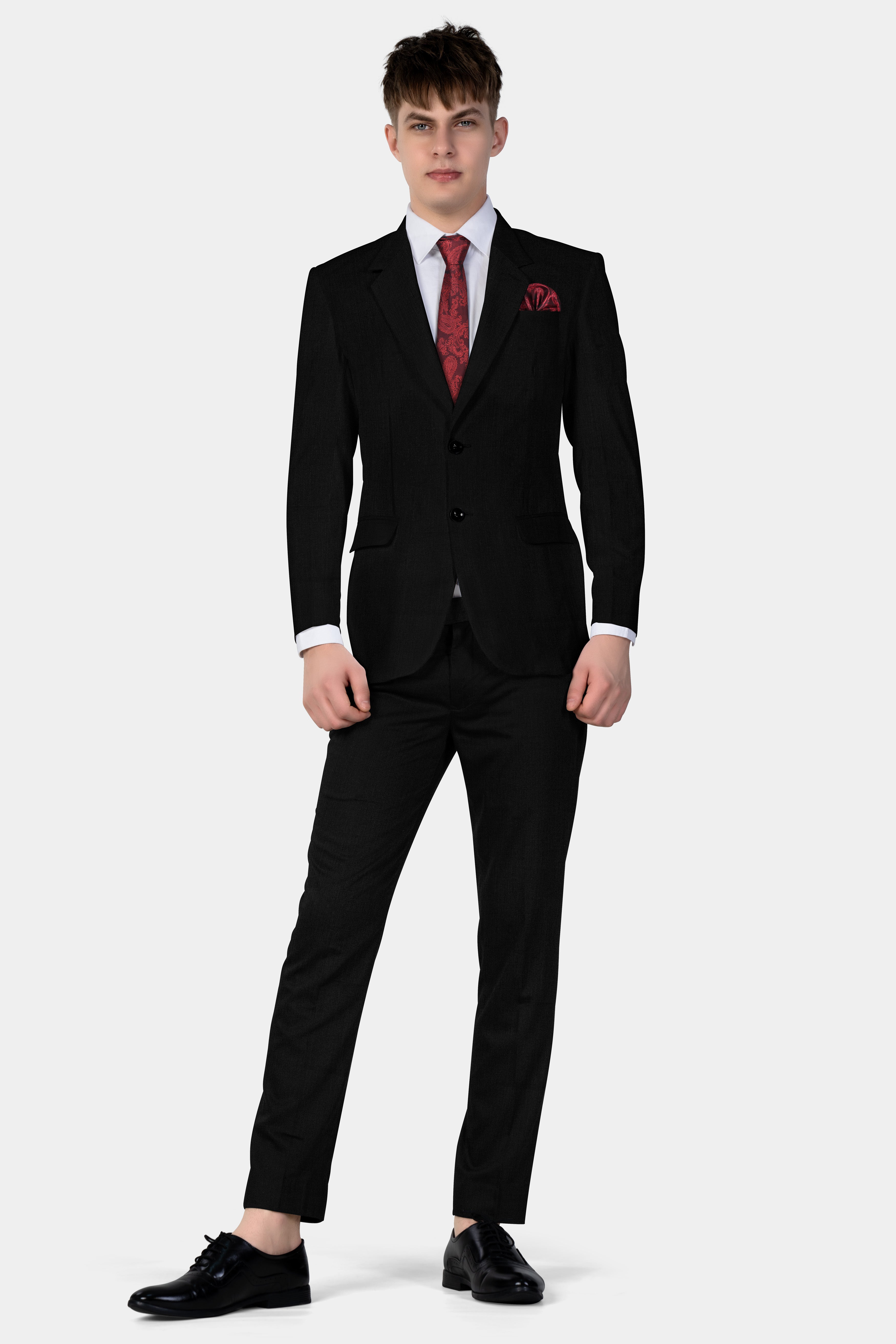 Jade Black Solid Wool Blend Single Breasted Stretchable Suit