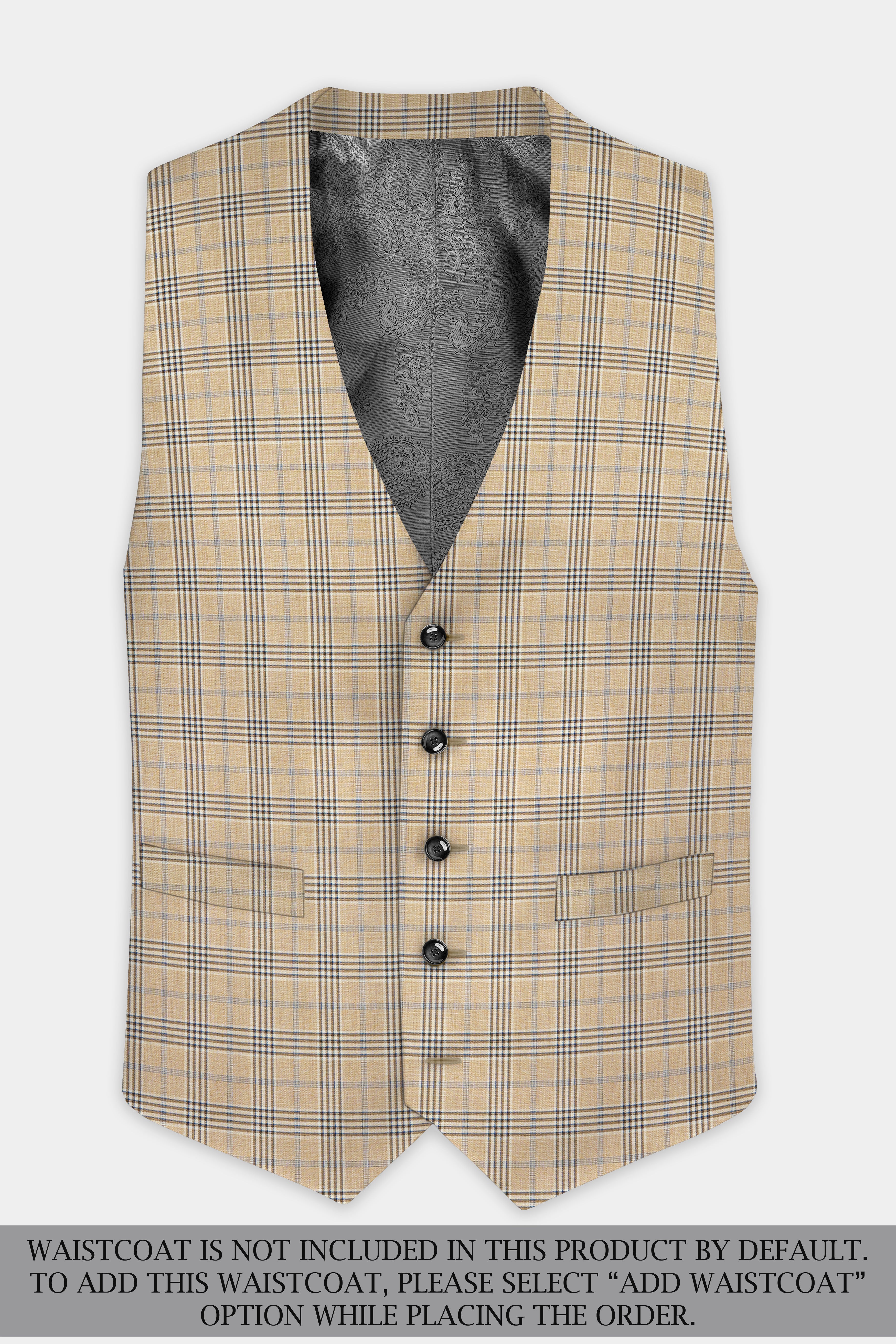 Cameo Cream Plaid Super Fine Wool Blend Double Breasted Suit