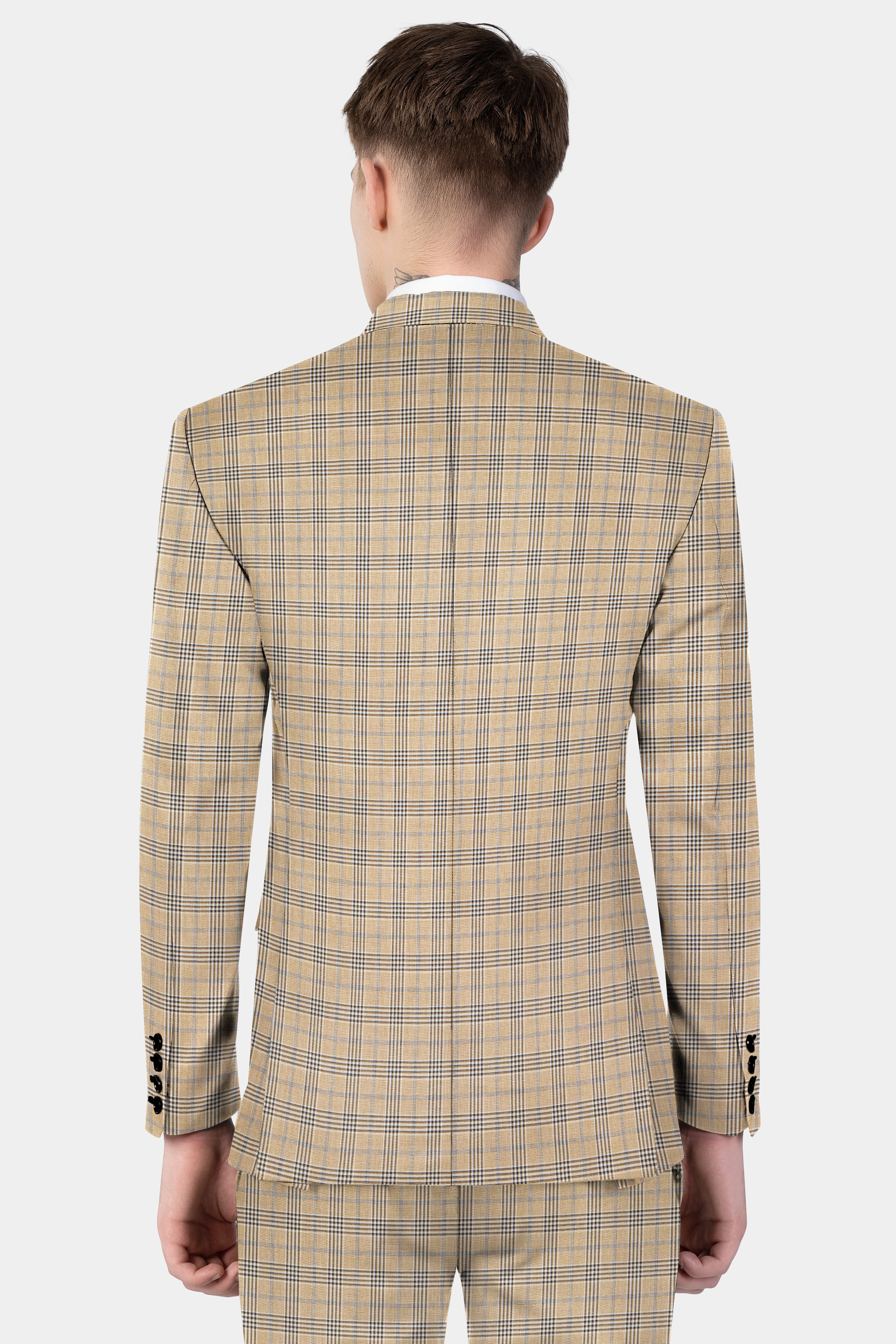 Cameo Cream Plaid Super Fine Wool Blend Double Breasted Suit