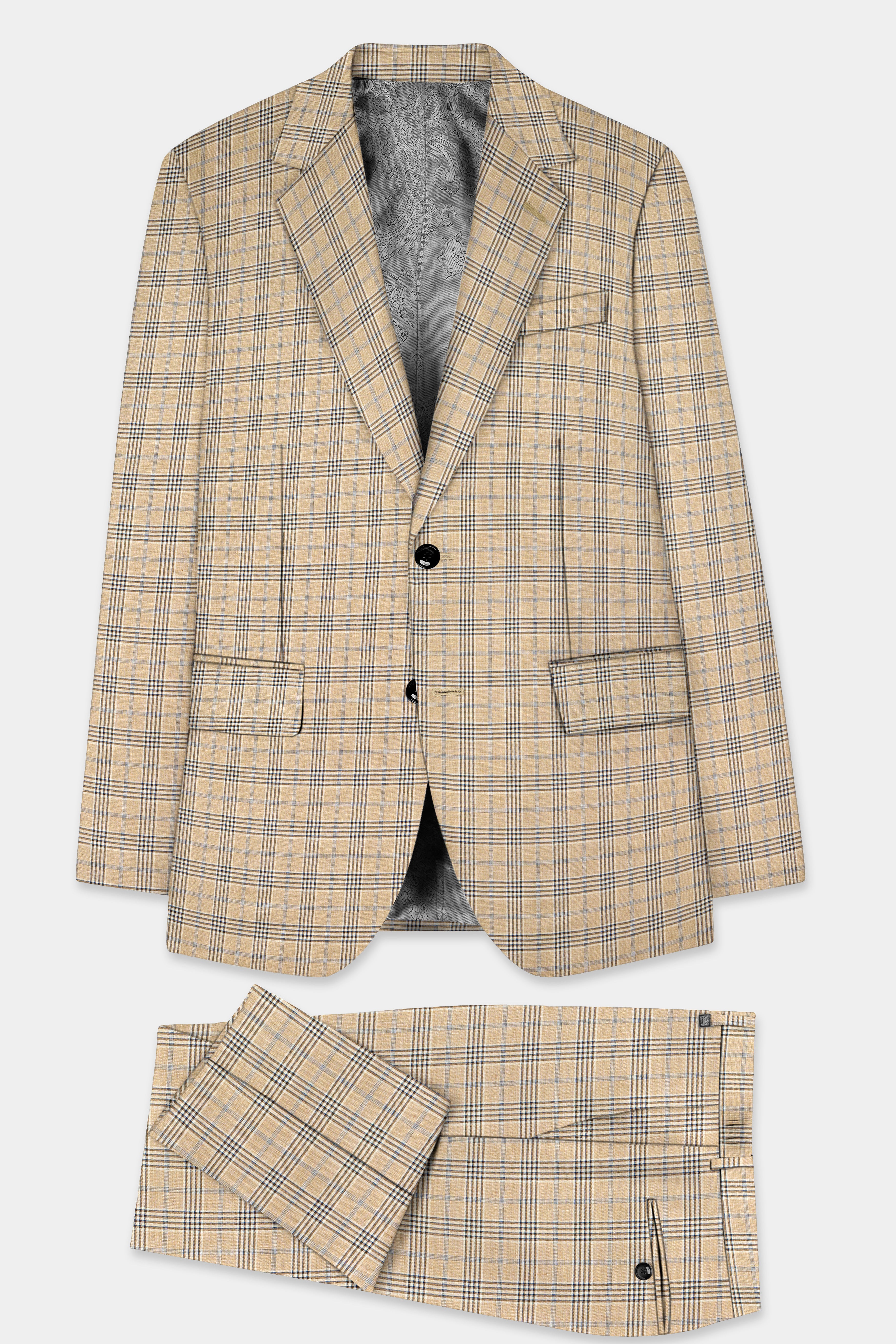 Cameo Cream Plaid Super Fine Wool Blend Single Breasted Suit