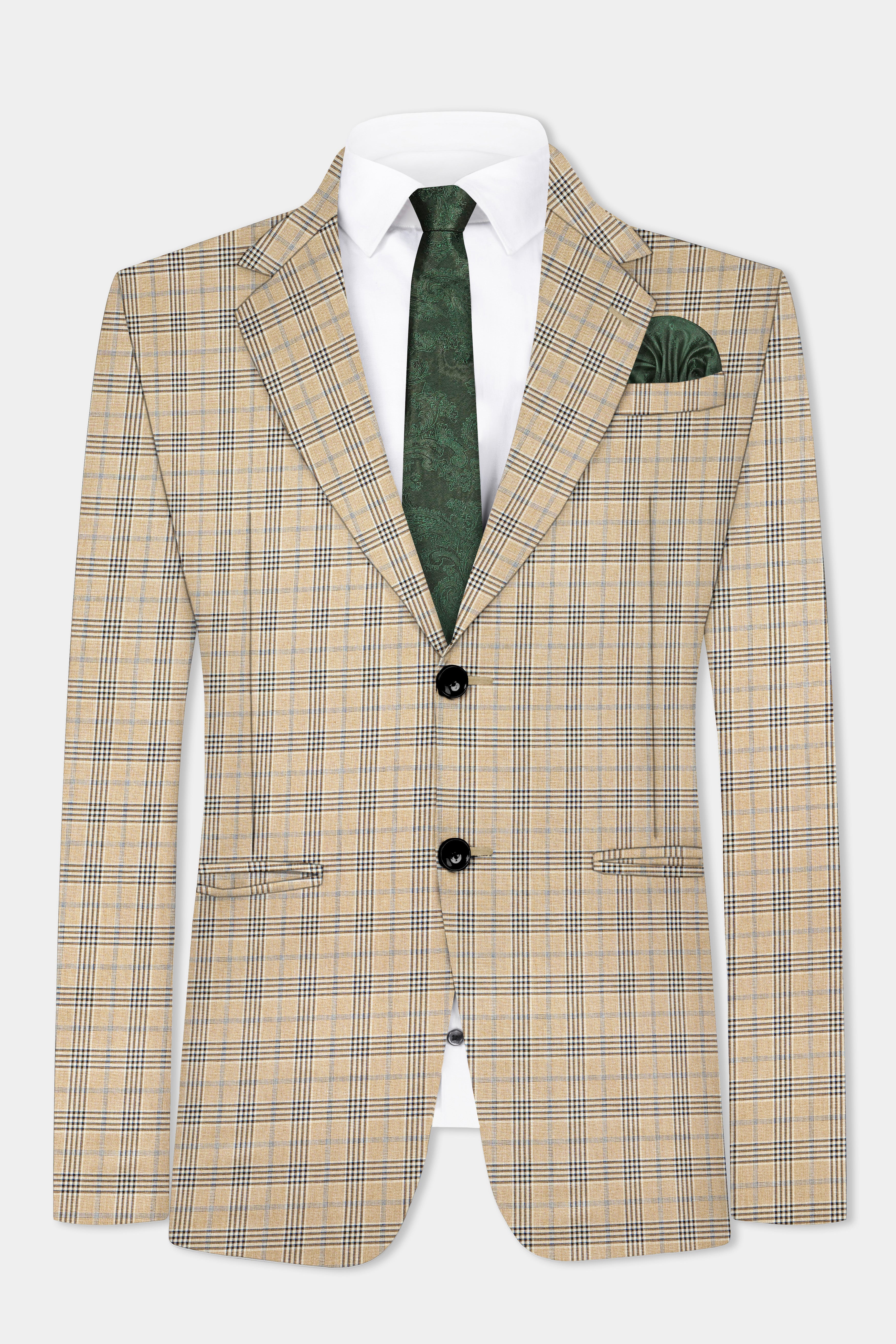 Cameo Cream Plaid Super Fine Wool Blend Single Breasted Suit