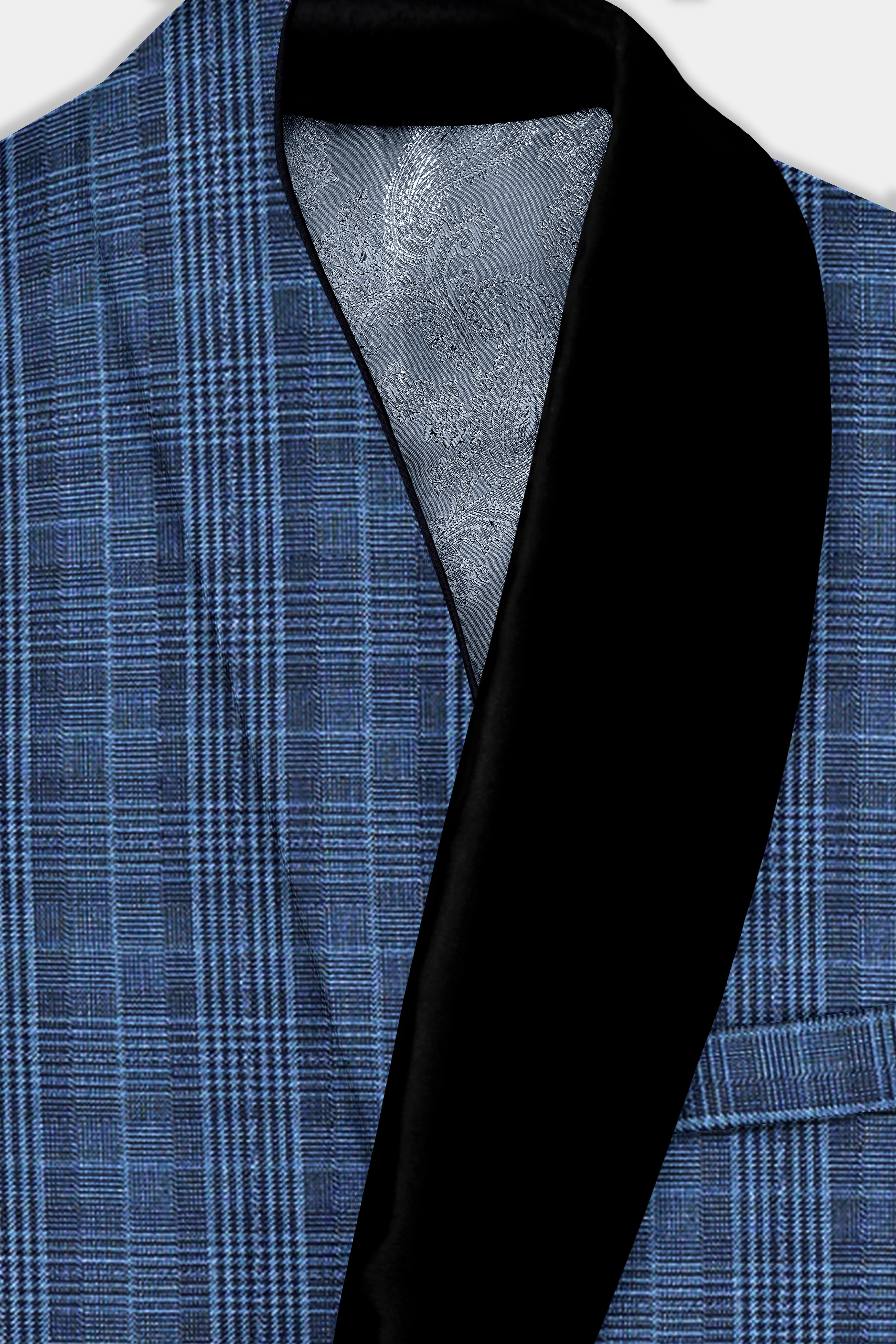 Mid Blue Plaid Wool Rich Tuxedo Suit