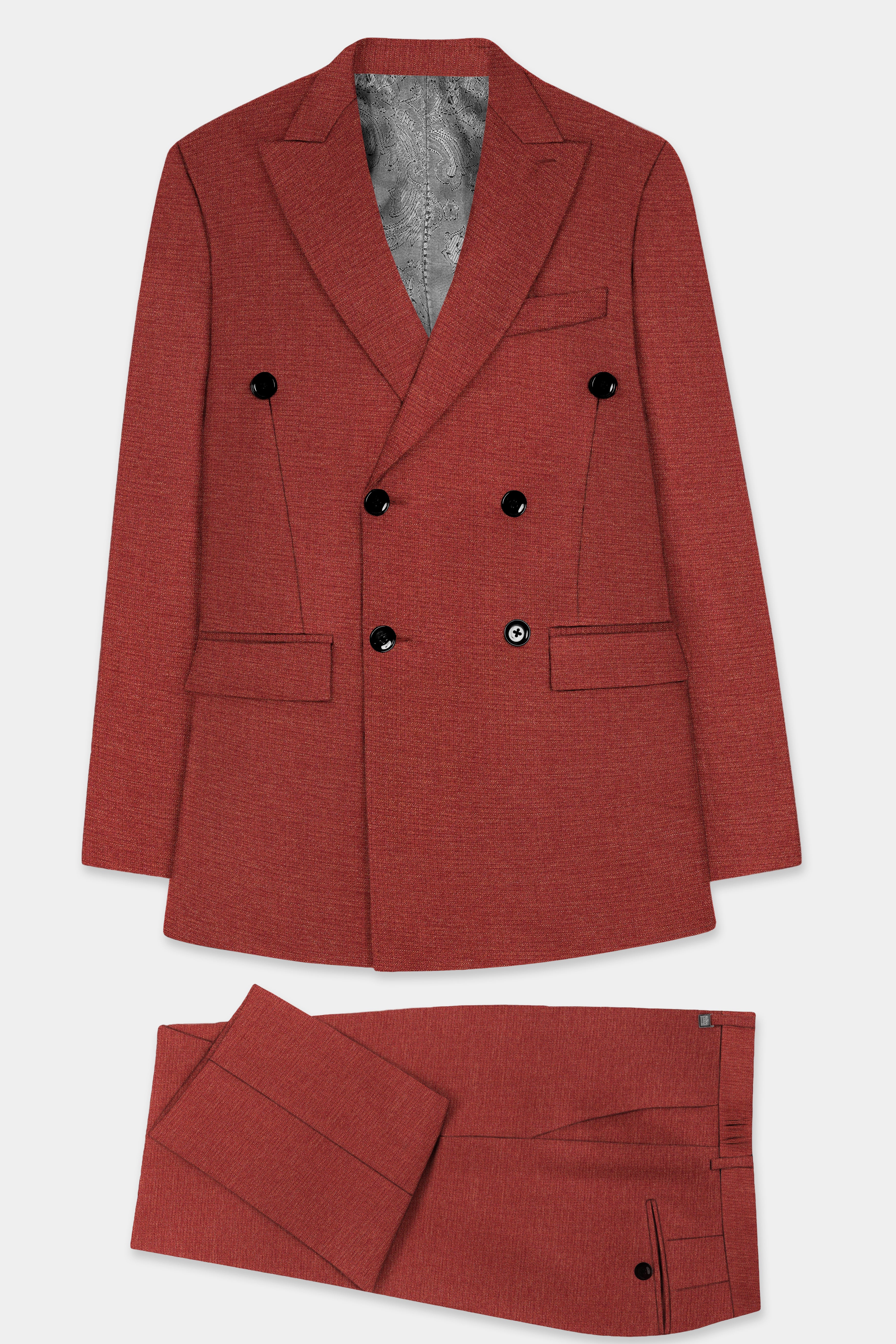 Brick Red Textured Double Breasted Suit