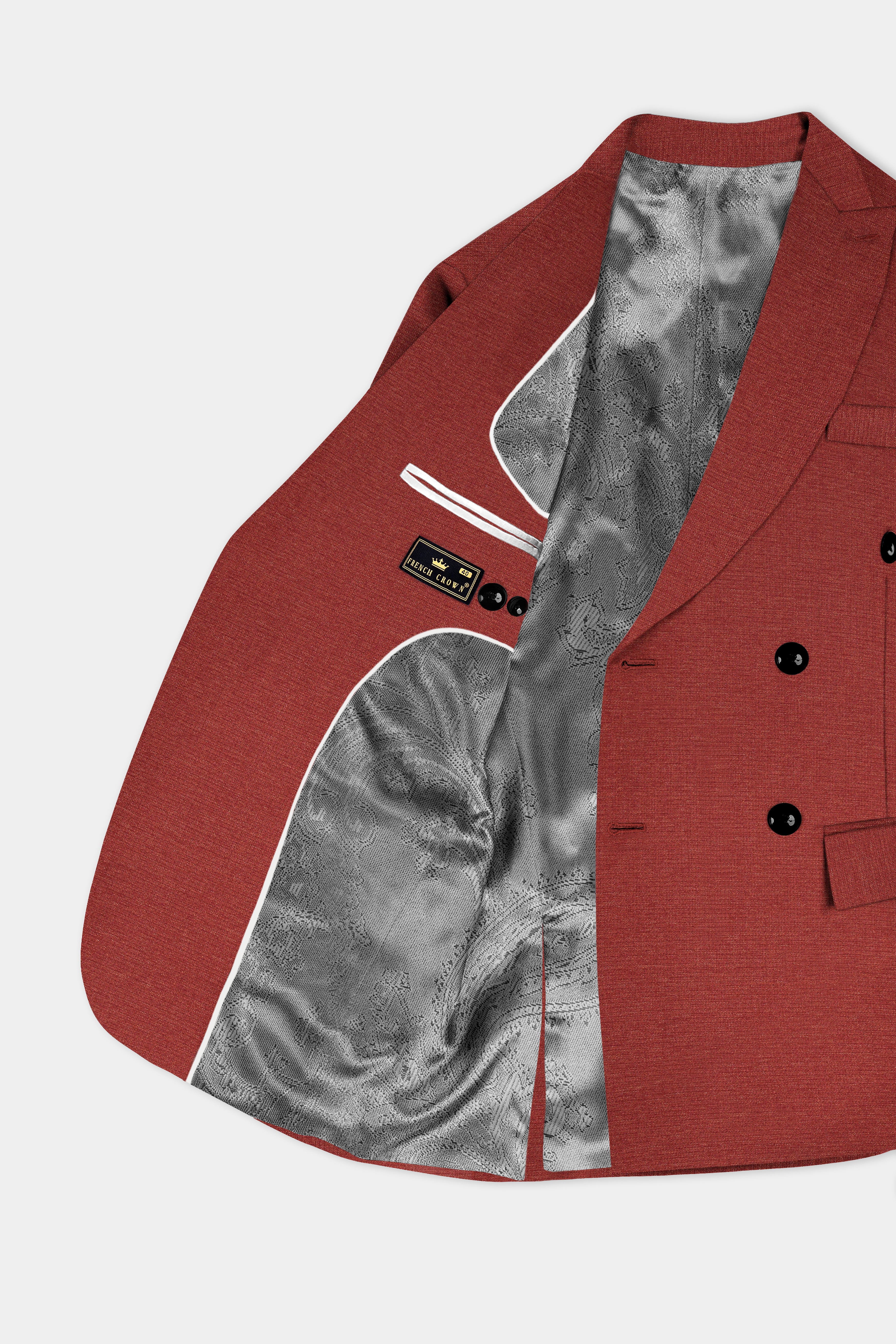 Brick Red Textured Double Breasted Suit