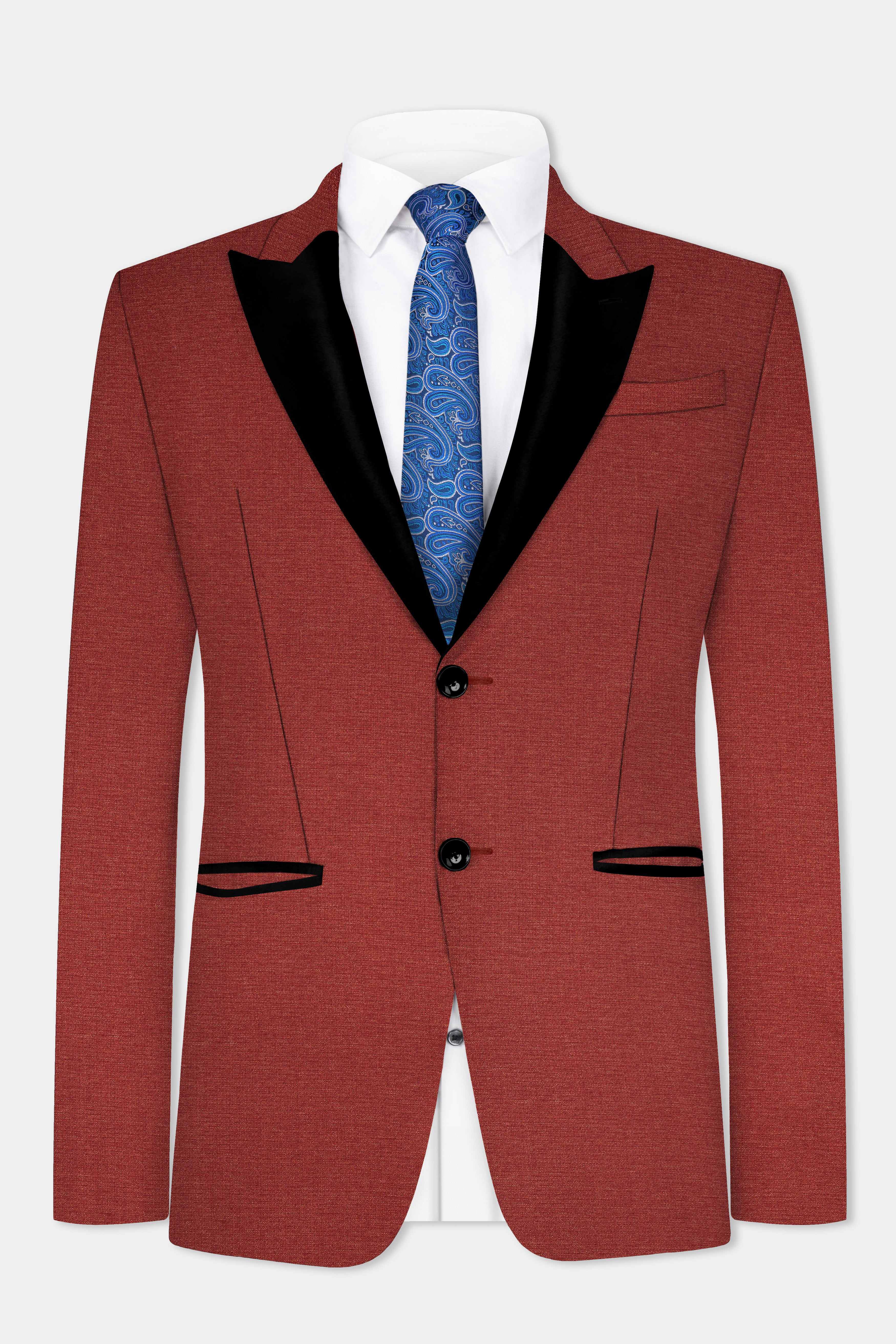 Brick Red Textured Peak Collar Tuxedo Suit