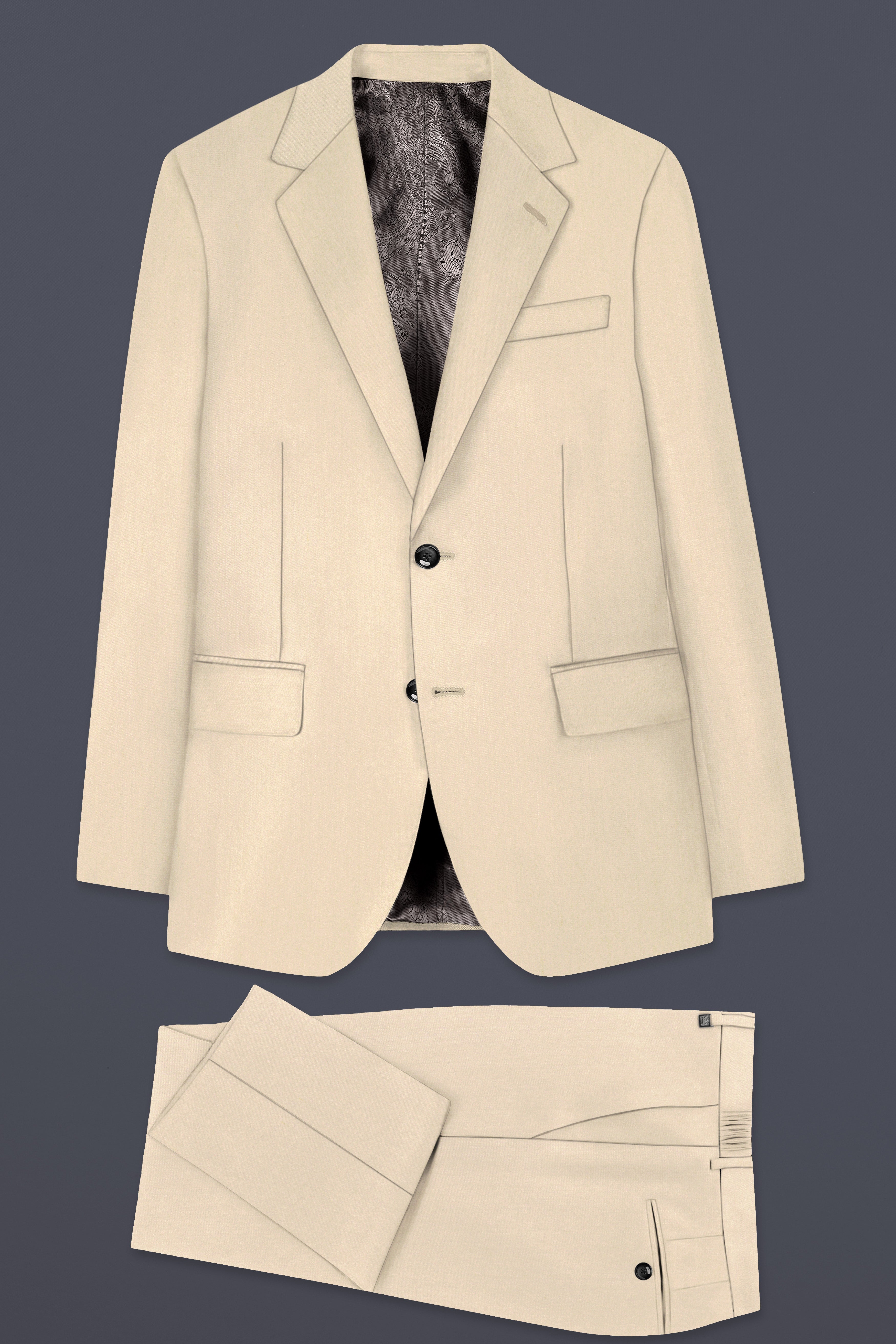 Hampton Cream Solid Wool Blend Single Breasted Suit